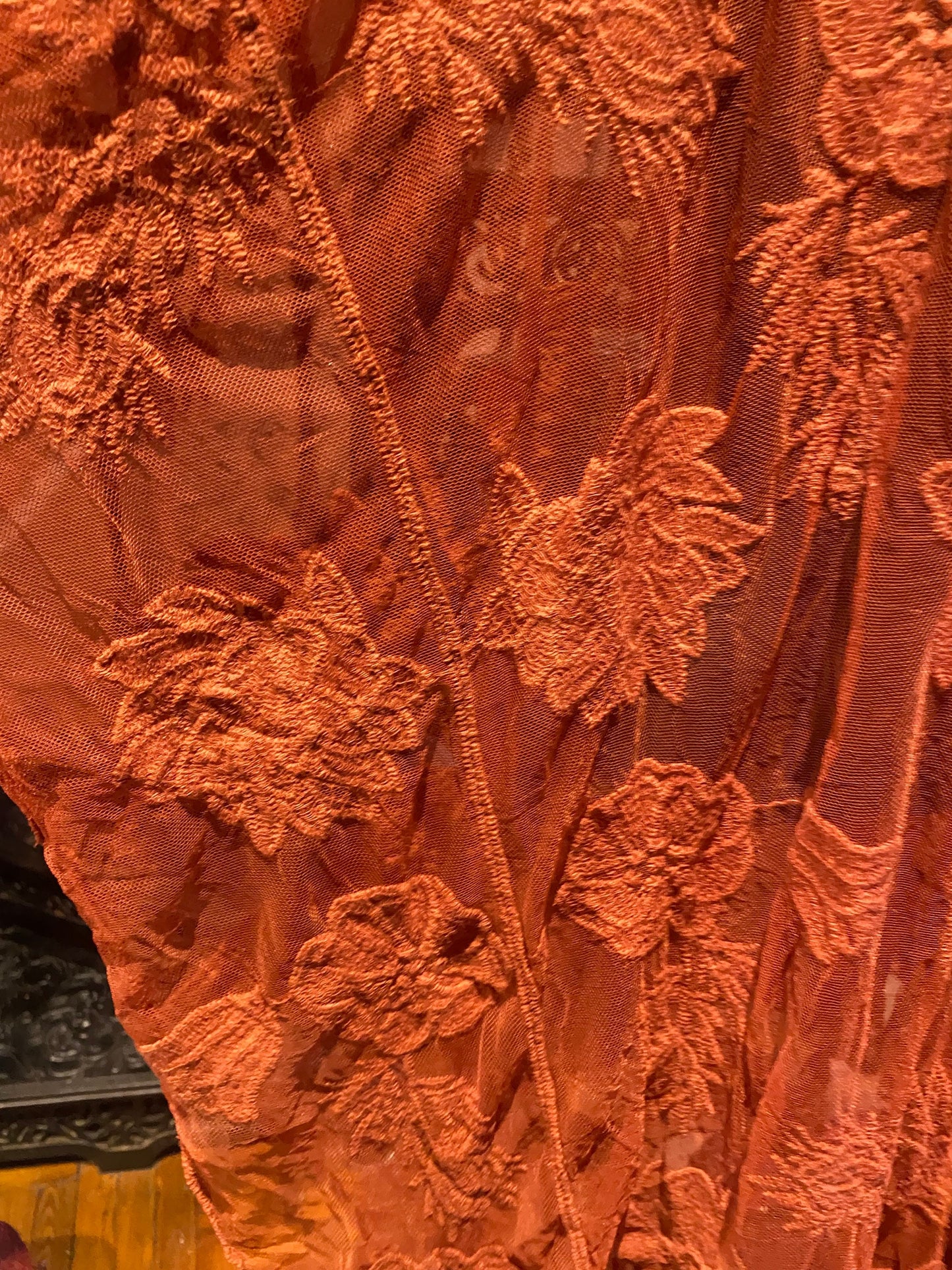 Lace Kimono Jacket Vintage Style Brunt Orange Embroidered Wrap