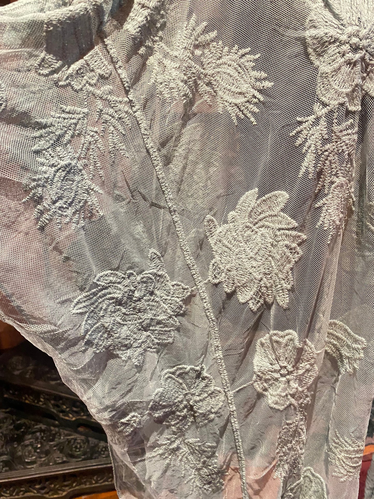 Lace Kimono Jacket Vintage Style Pastel Aqua Green Embroidered wrap