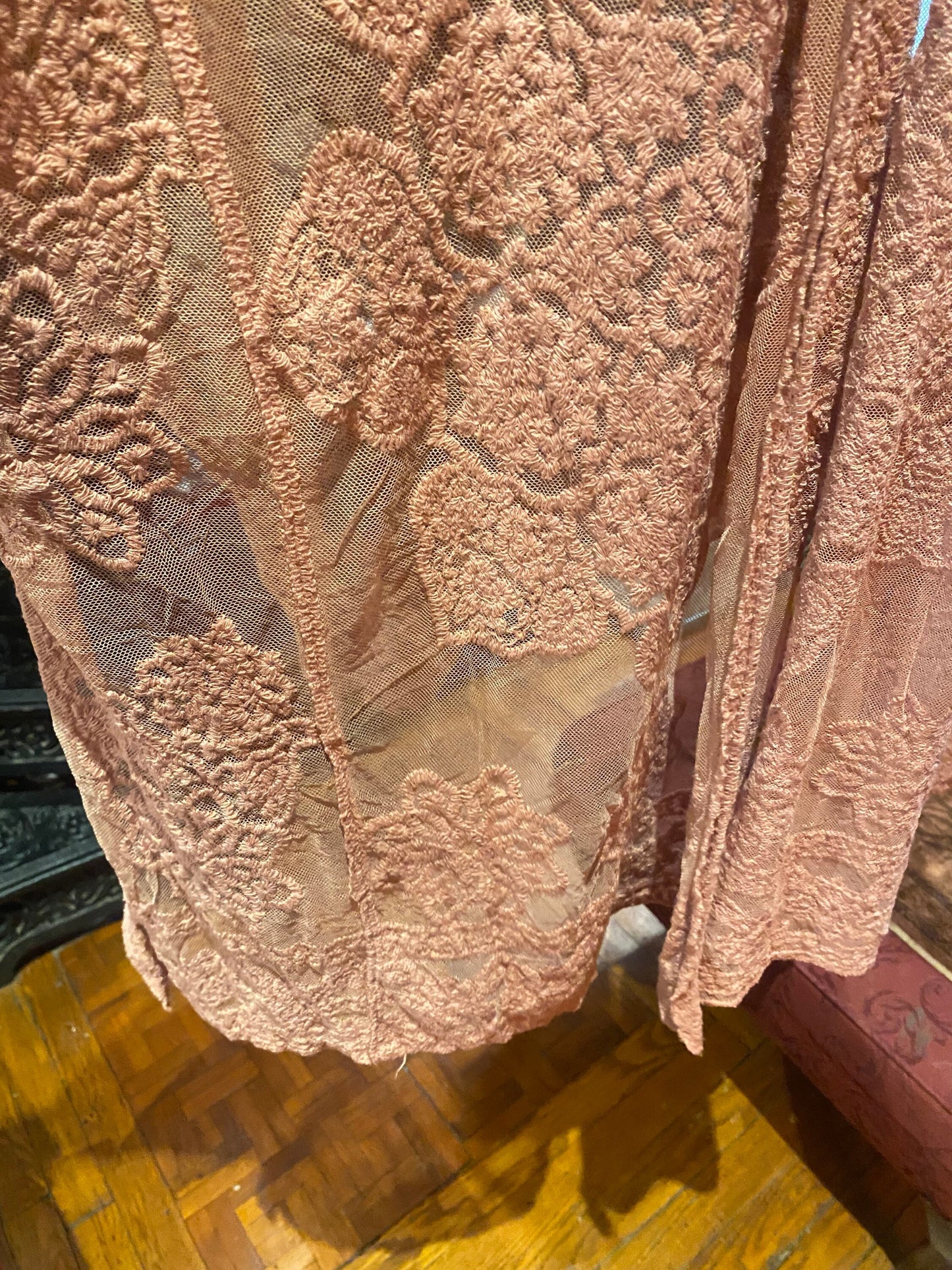 Lace Kimono Jacket Vintage Style Pastel Pink Embroidered wrap