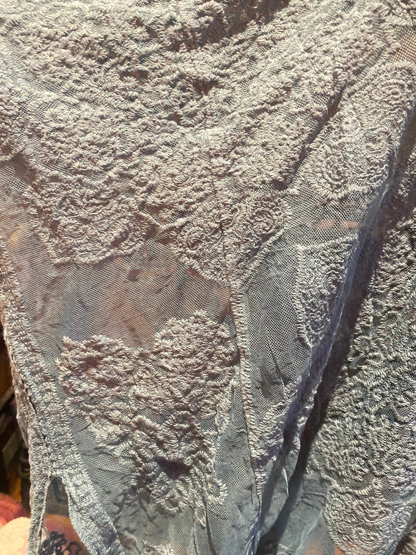 Lace Kimono Jacket Vintage Style Pastel Aqua Green Embroidered wrap