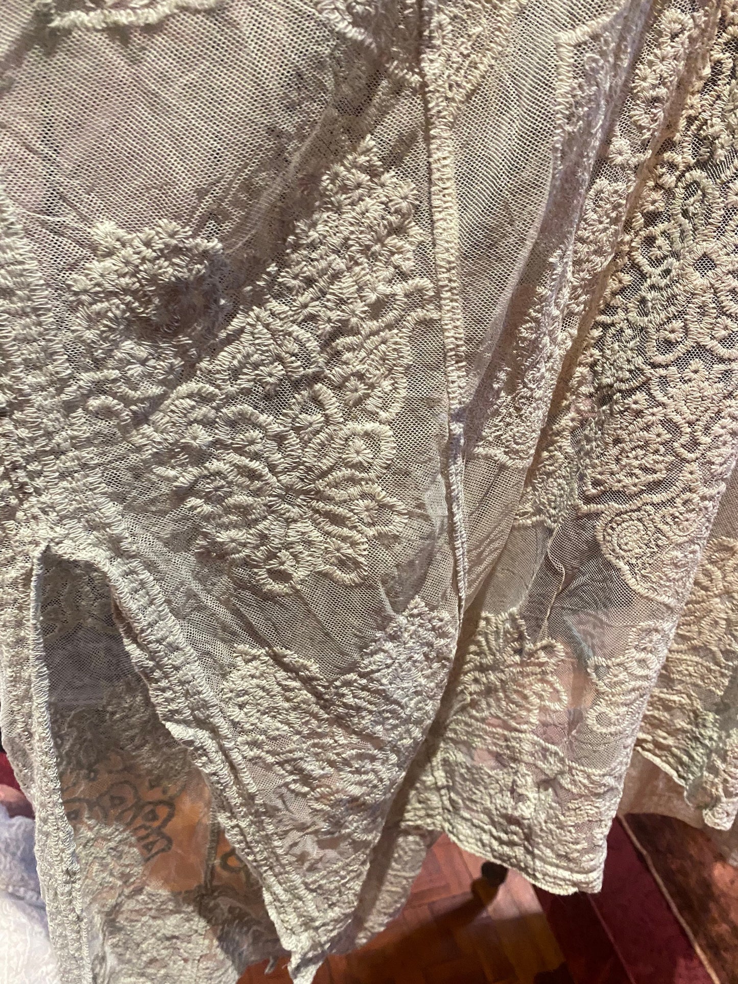 Lace Kimono Jacket Vintage Style Pink Embroidered Wrap