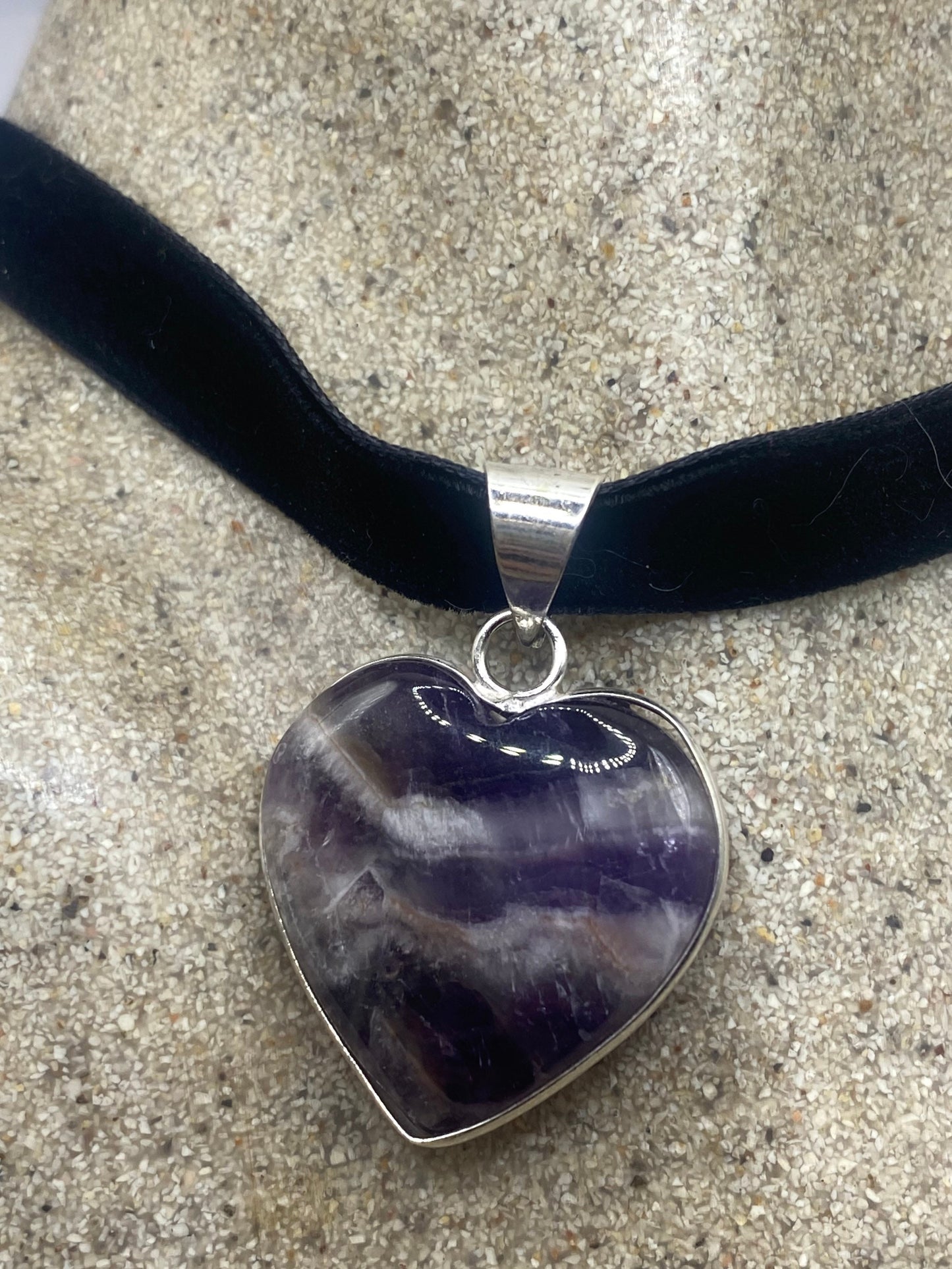 Bohemian Cabochon Heart Deep Purple Genuine Amethyst Necklace