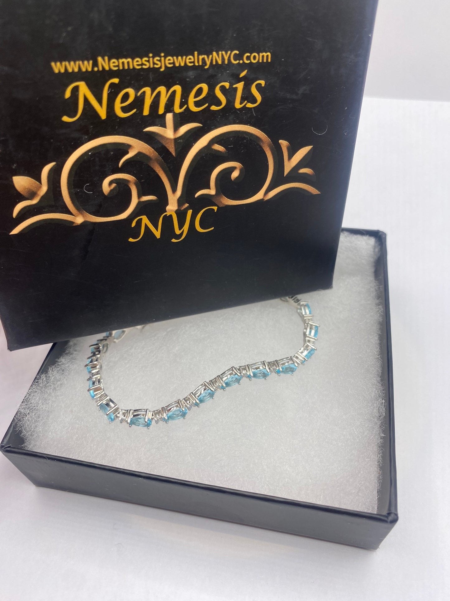 Vintage Blue Fluorite 925 Sterling Silver Tennis Bracelet