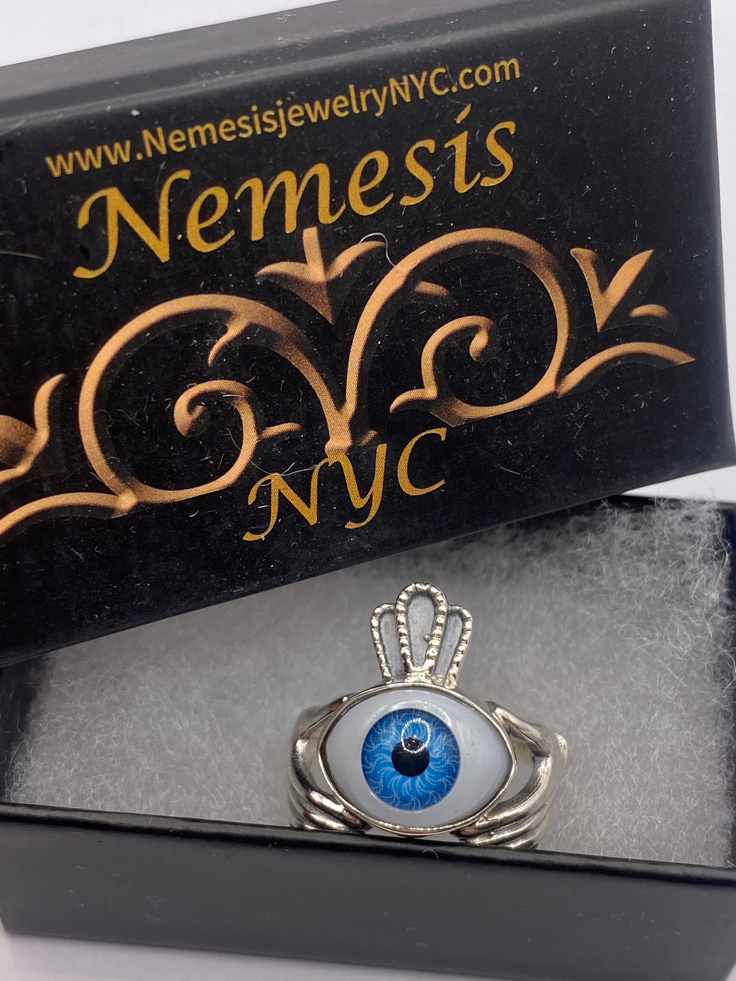 Vintage Blue Evil Eye 925 Sterling Silver Claddaugh Ring