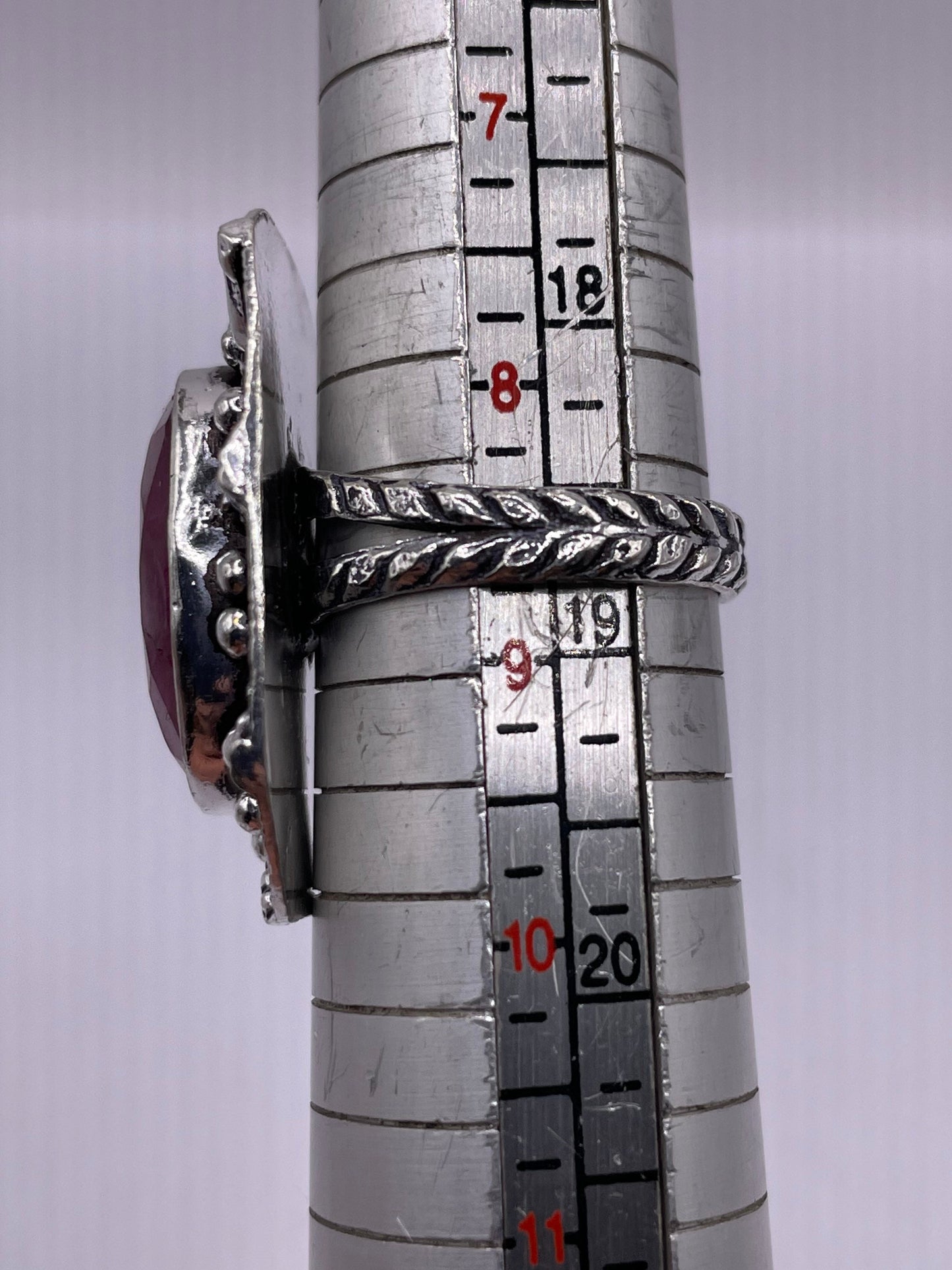 Vintage Raw Pink Ruby Deco Silver Cocktail Ring