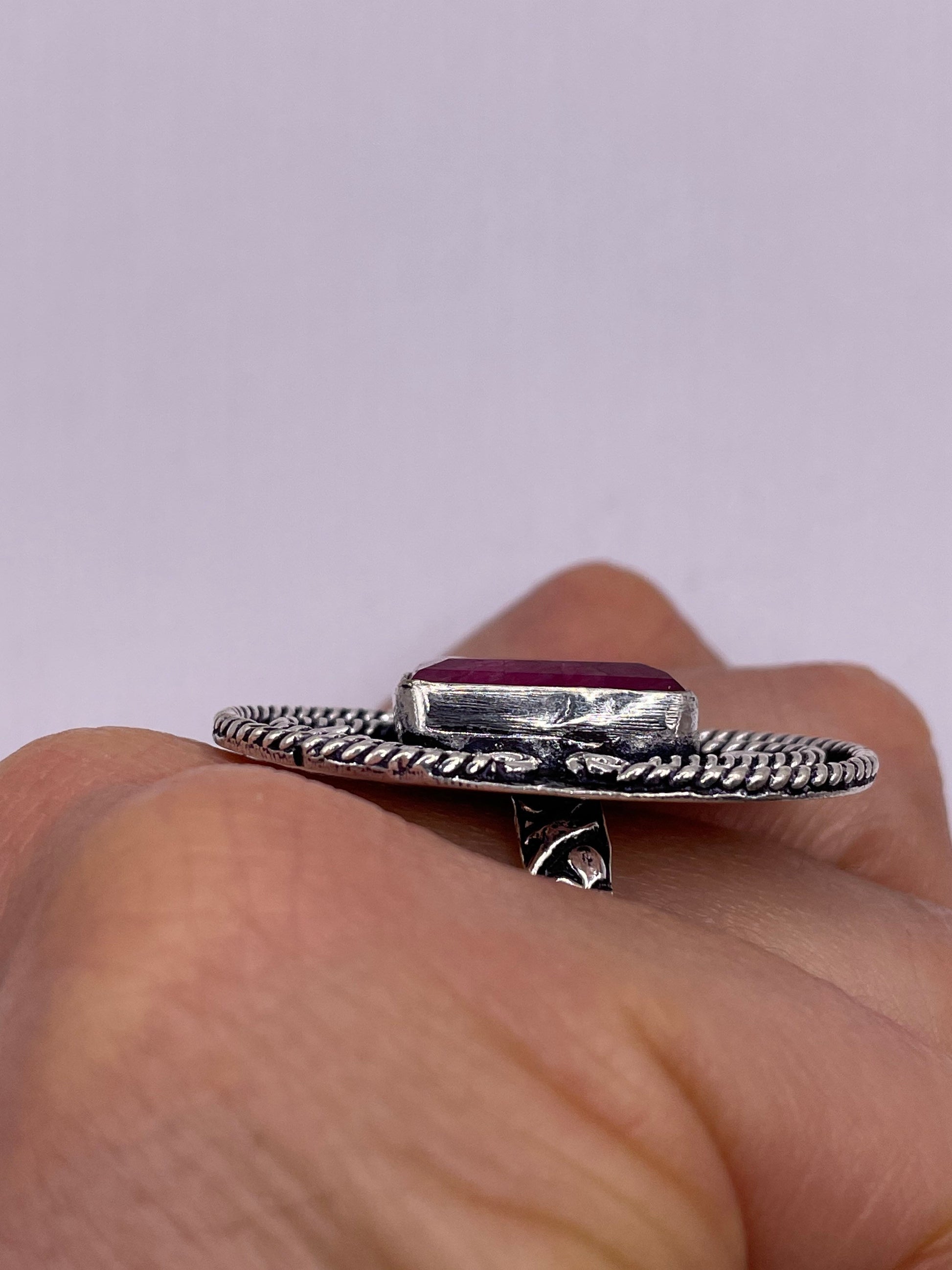 Vintage Raw Pink Ruby Deco Silver Cocktail Ring