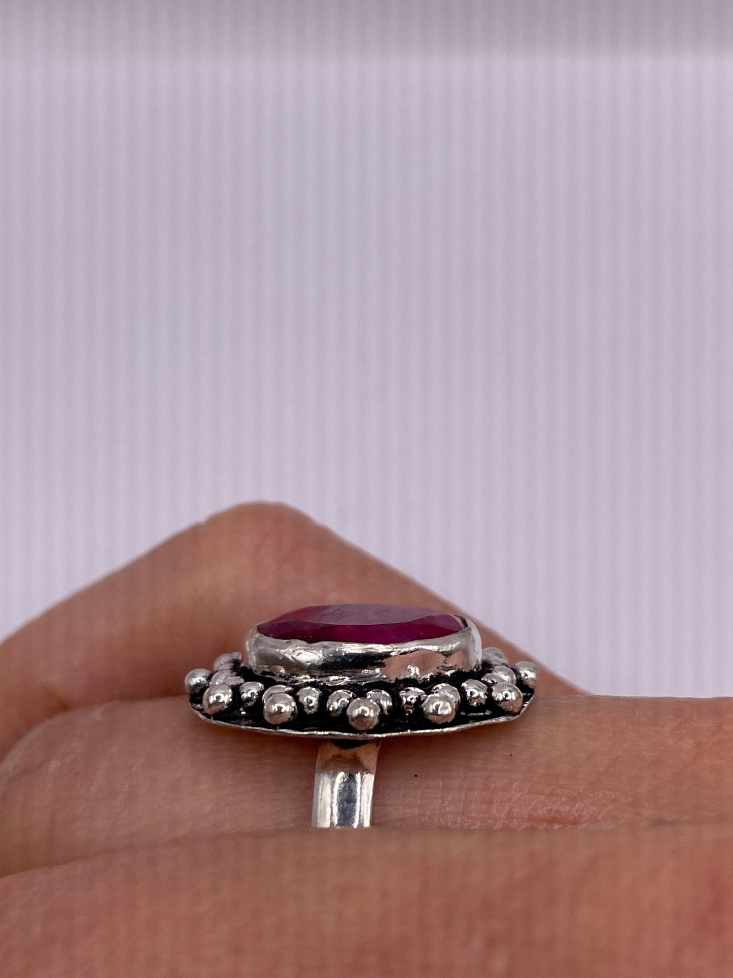 Vintage Raw Pink Ruby Deco Silver Cocktail Ring