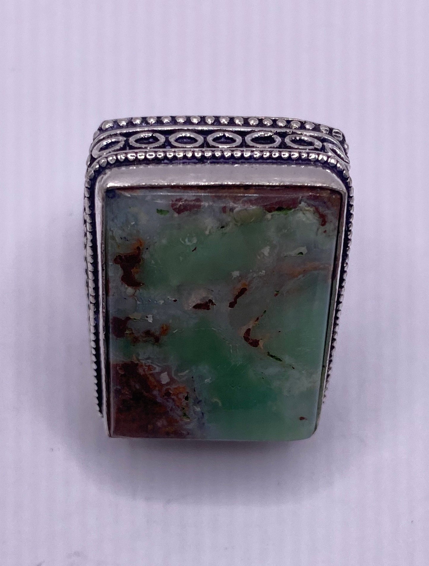 Vintage Green Amazonite Silver Ring Size 8