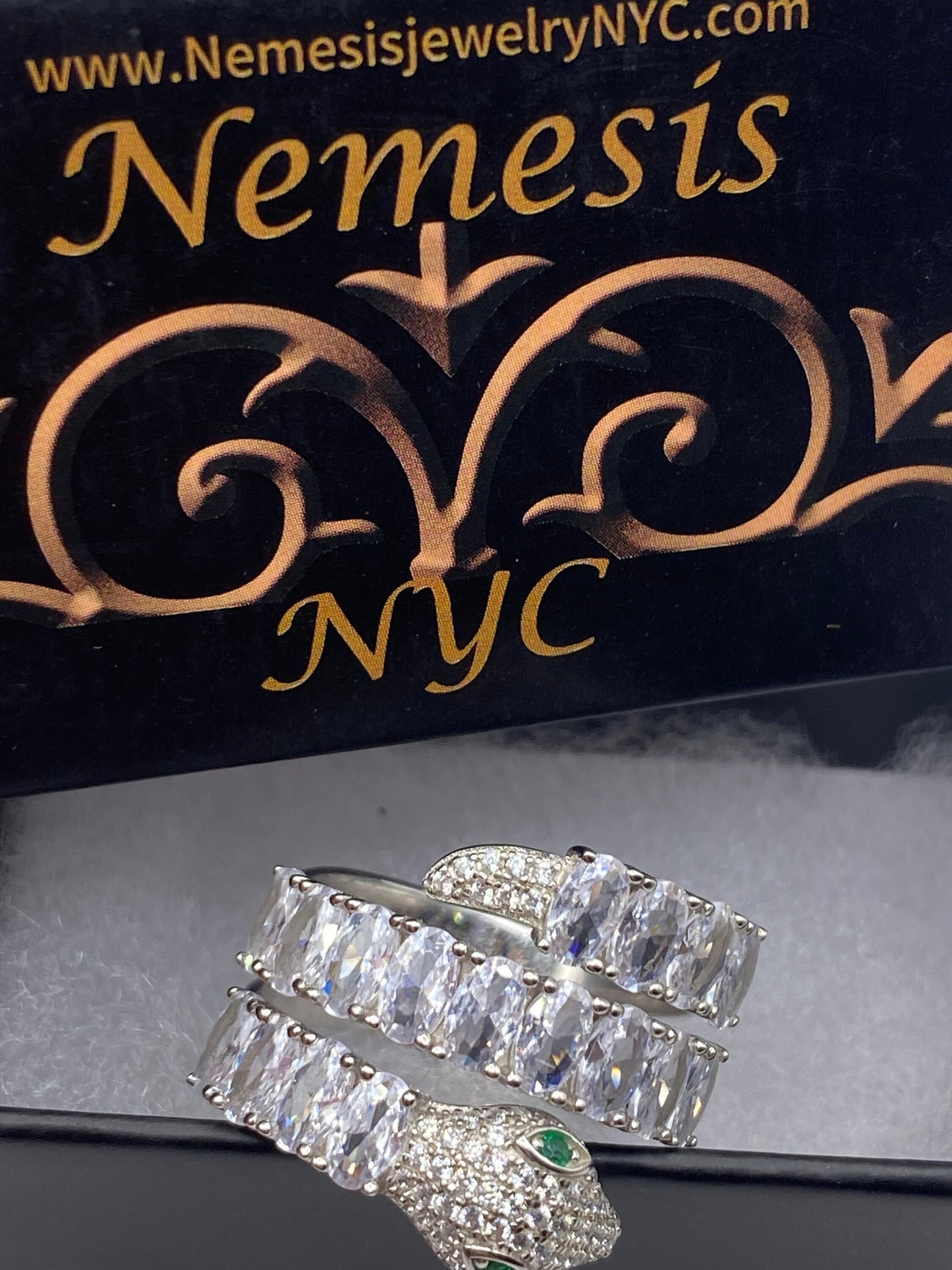 Vintage Sterling Silver Adjustable Crystal Snake Ring