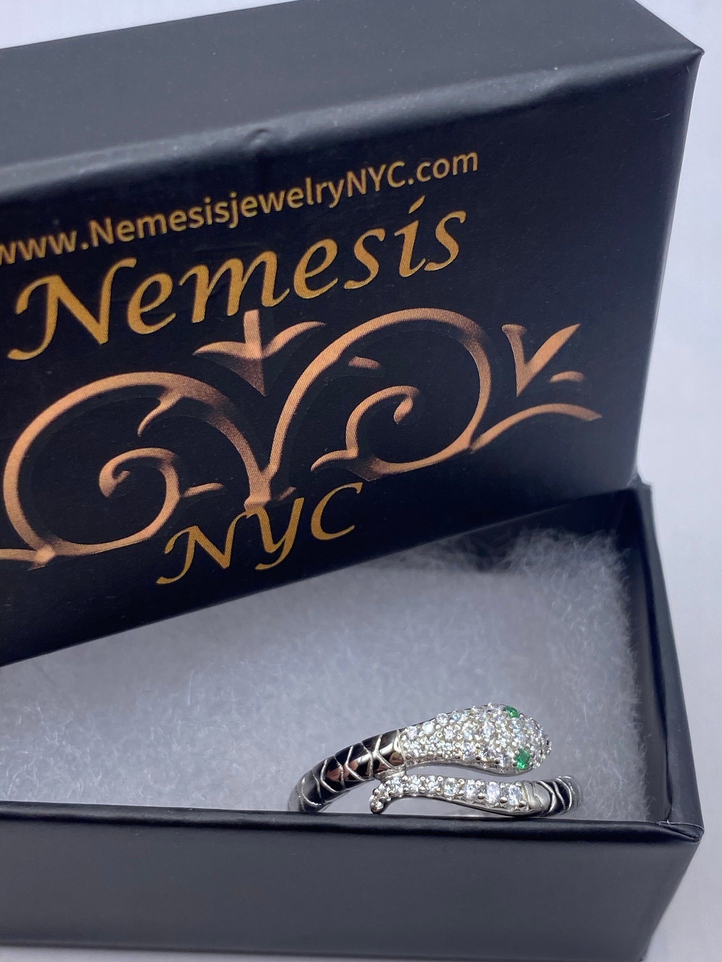 Vintage Sterling Silver Adjustable Crystal Snake Ring