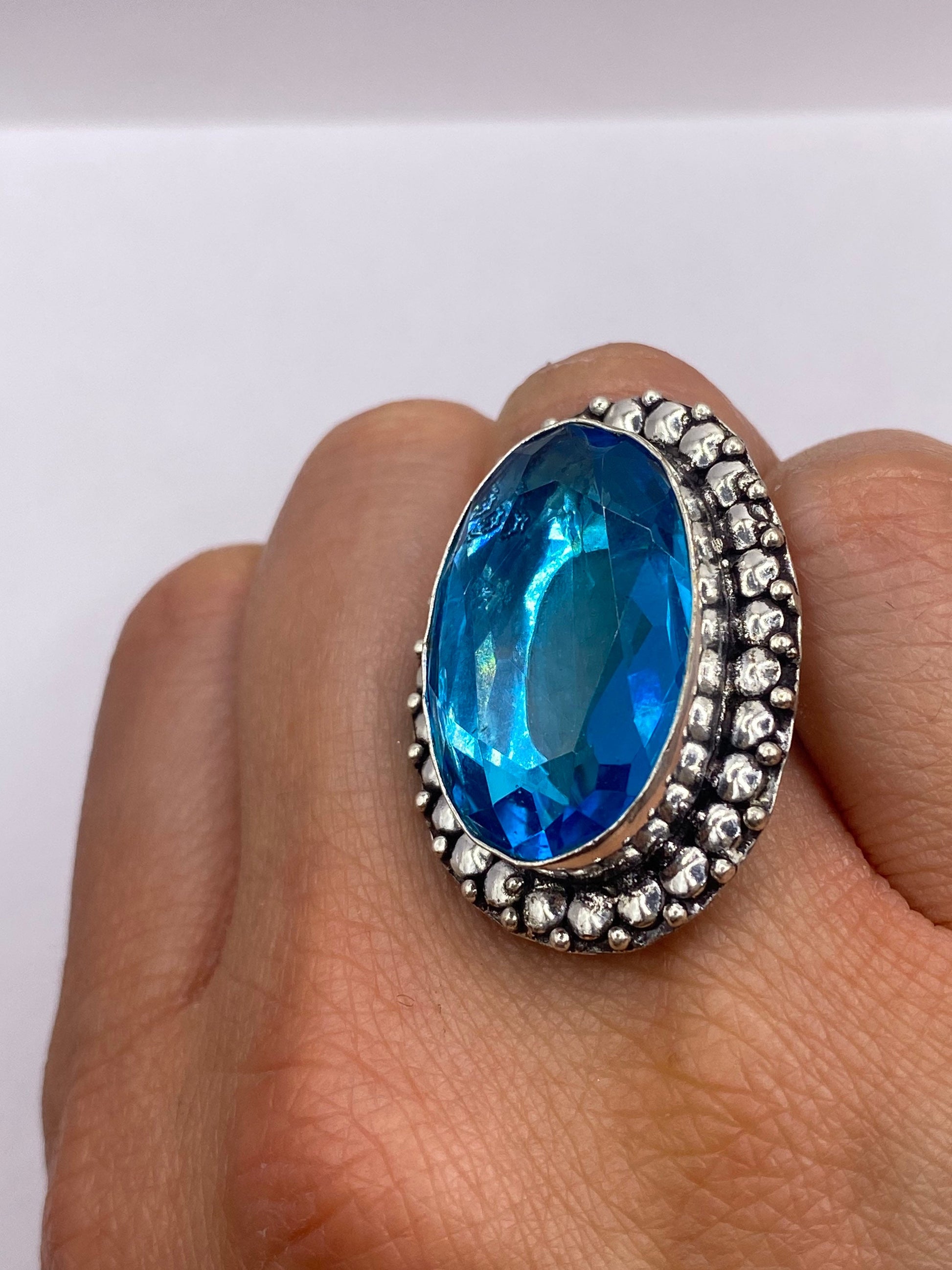 Vintage Aqua Blue Volcanic Art Glass Ring