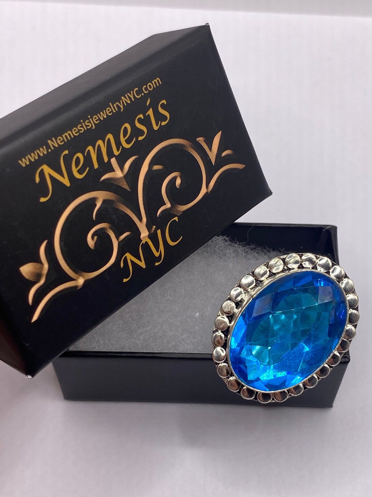 Vintage Aqua Blue Volcanic Art Glass Ring
