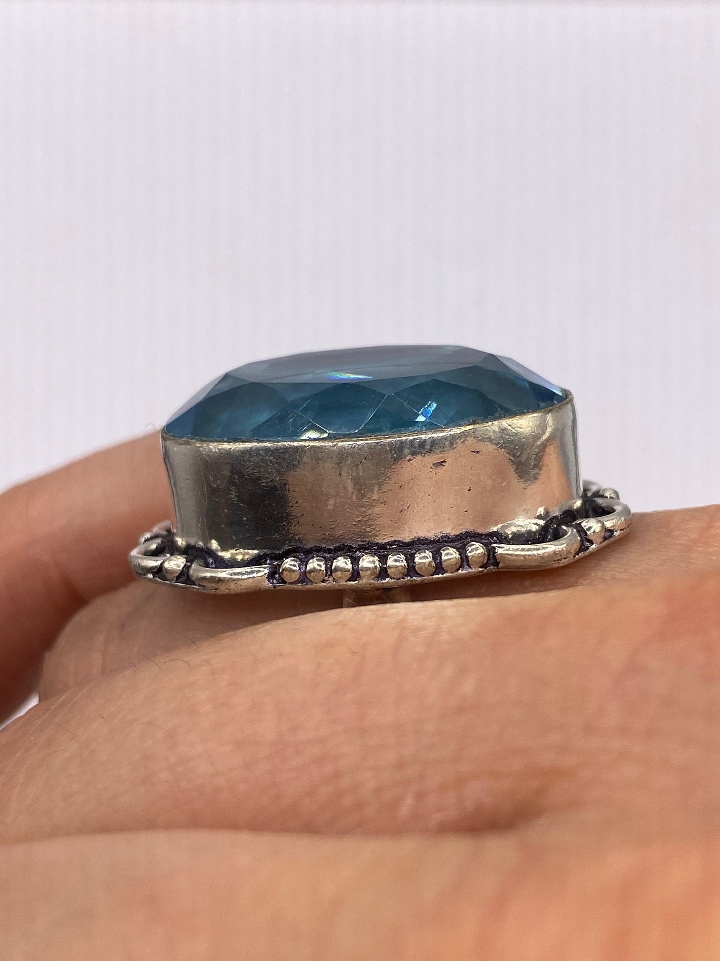 Vintage Aqua Blue Volcanic Art Glass Ring