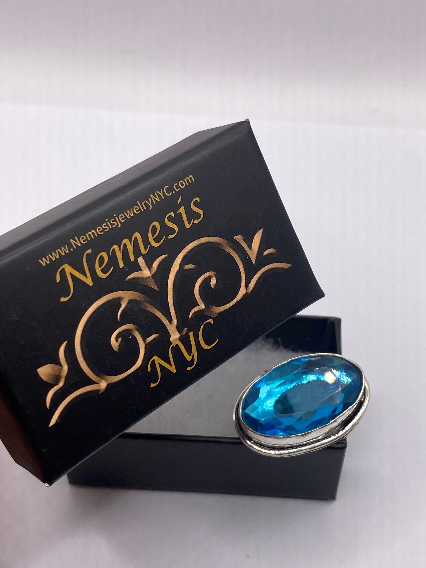 Vintage Aqua Blue Volcanic Art Glass Ring