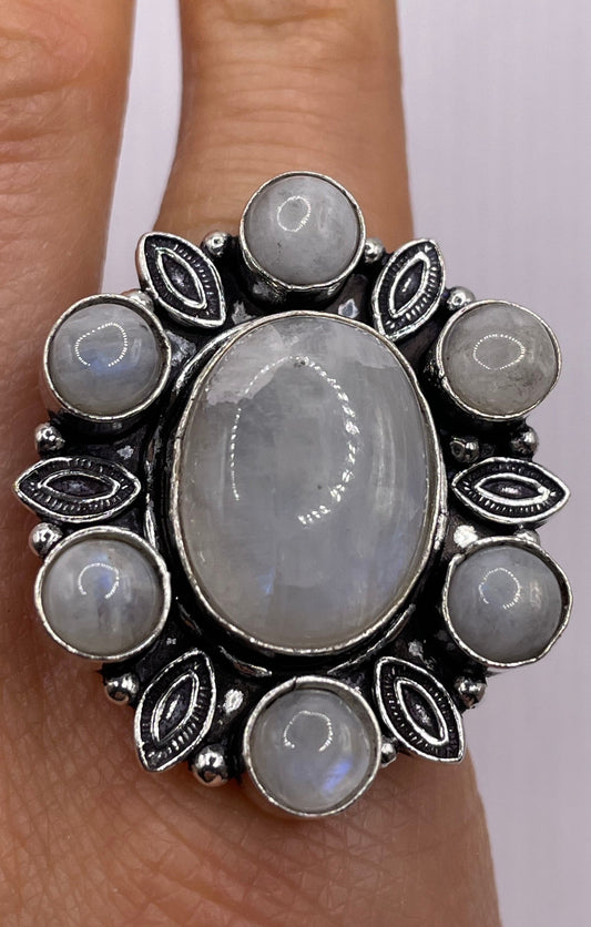 Vintage White Moonstone Ring 925 Sterling Silver