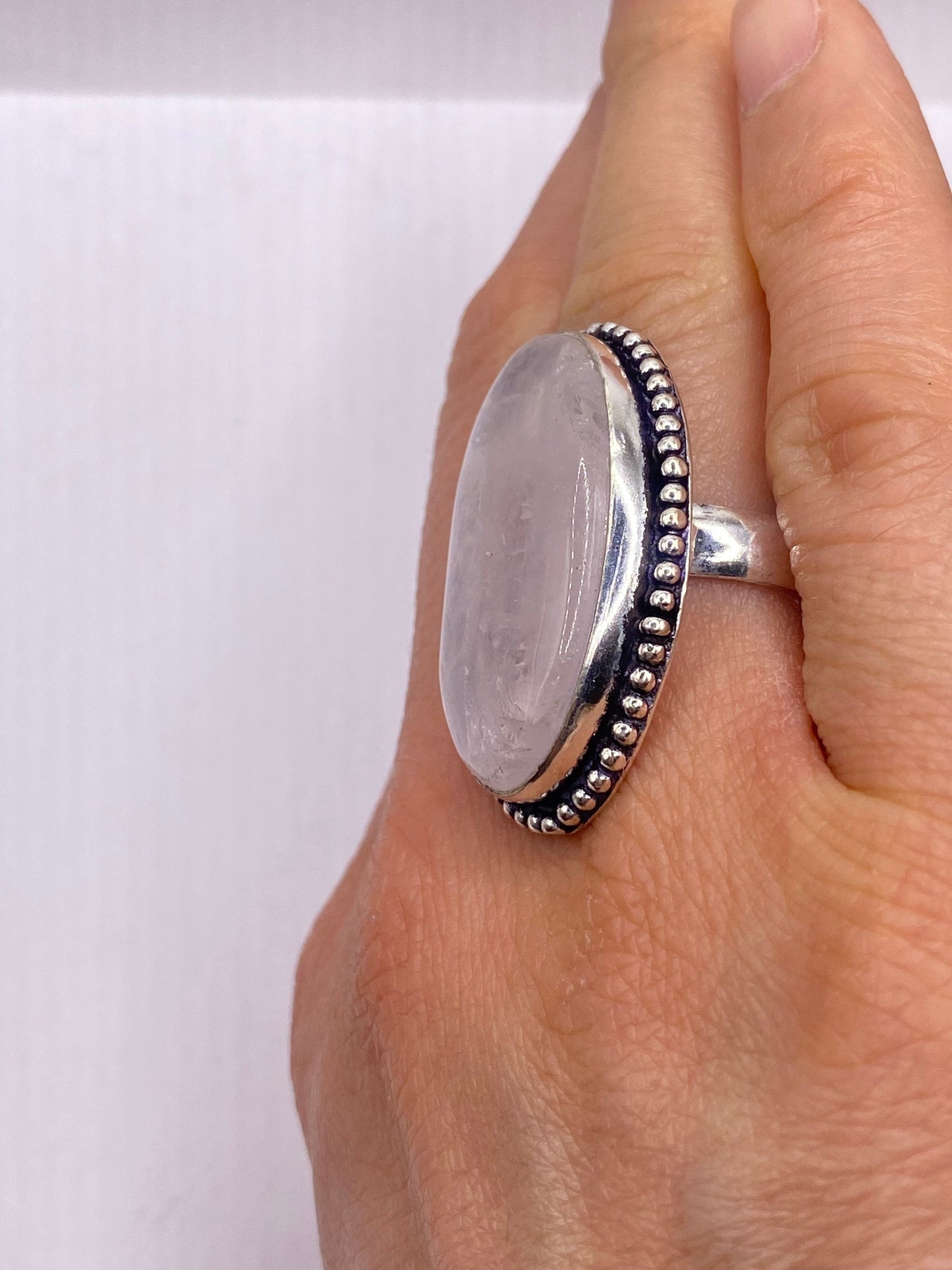 Vintage Rose Quartz Ring Silver