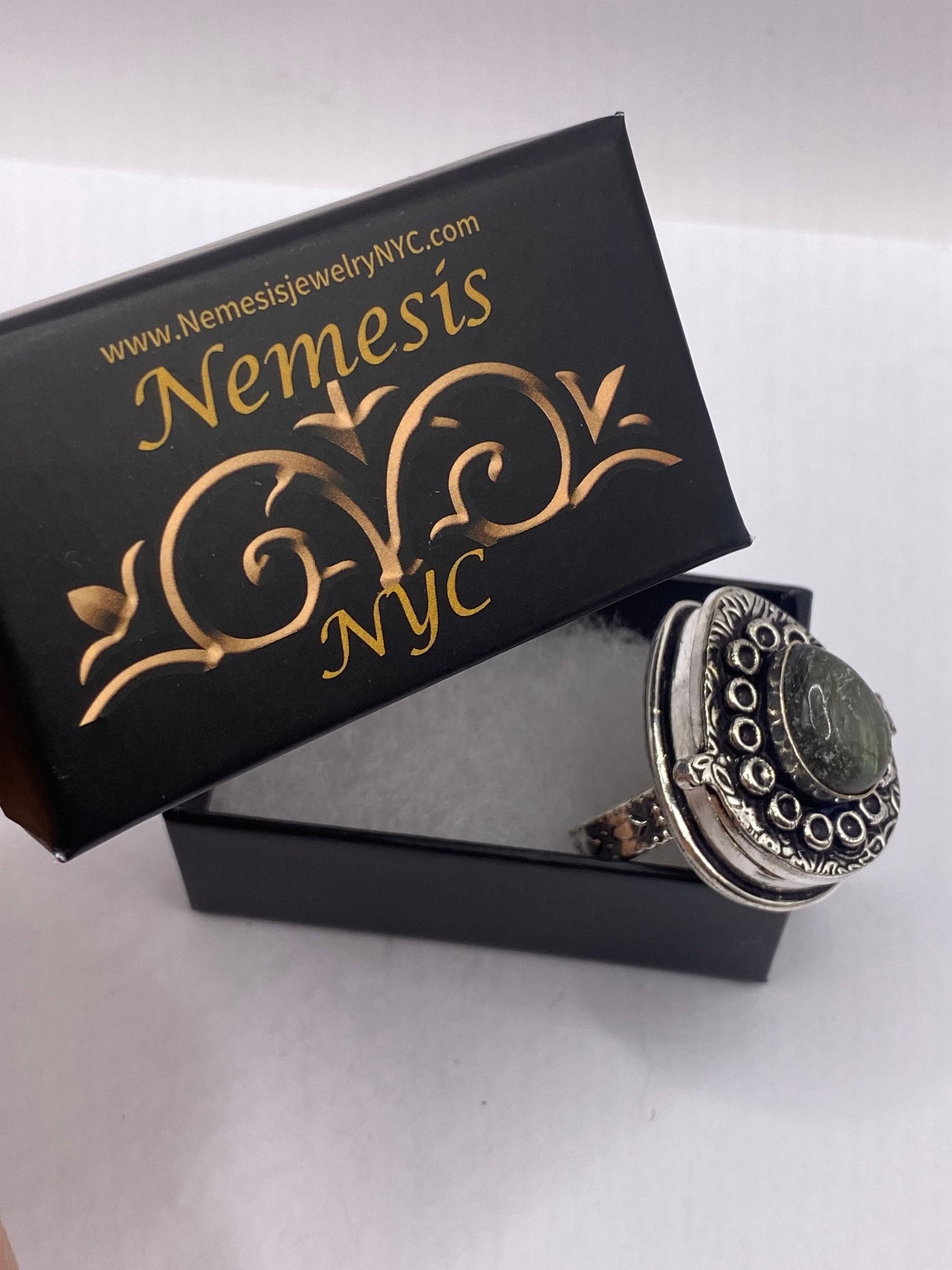 Vintage White Bronze Poison Pillbox Ring