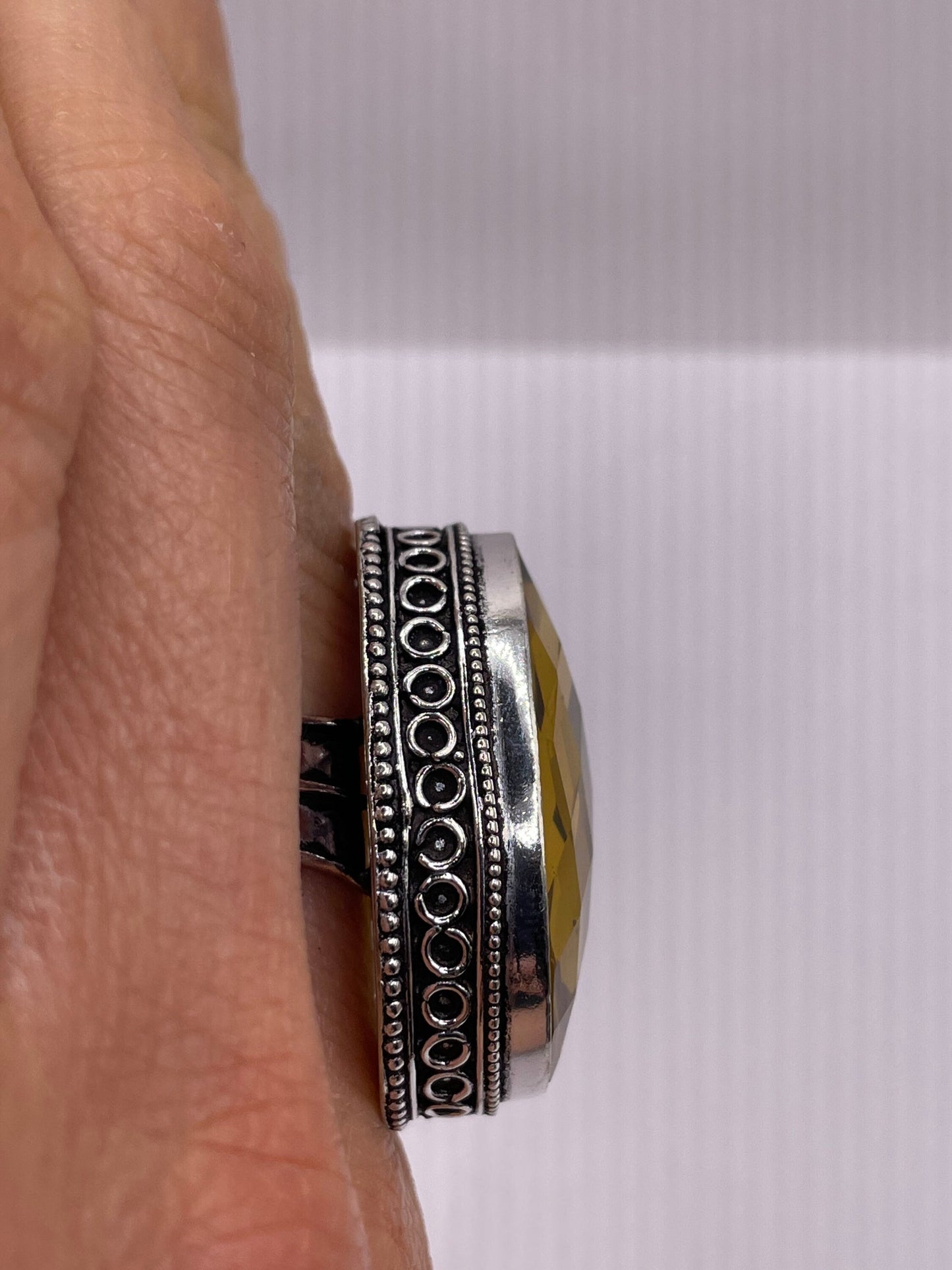 Vintage Golden Art Glass Ring, German Silver Size 7.75