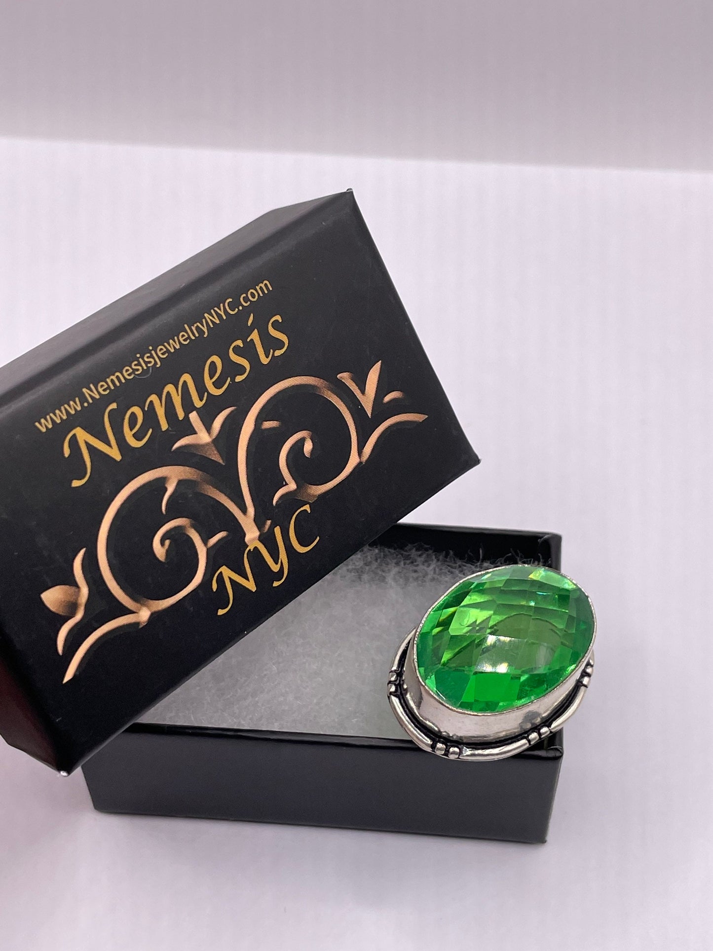 Vintage Green Antique Glass Cocktail Ring