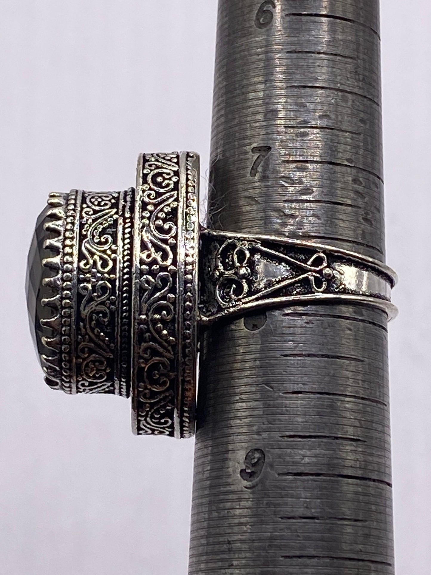 Vintage Smoky Topaz White Bronze Statement Ring