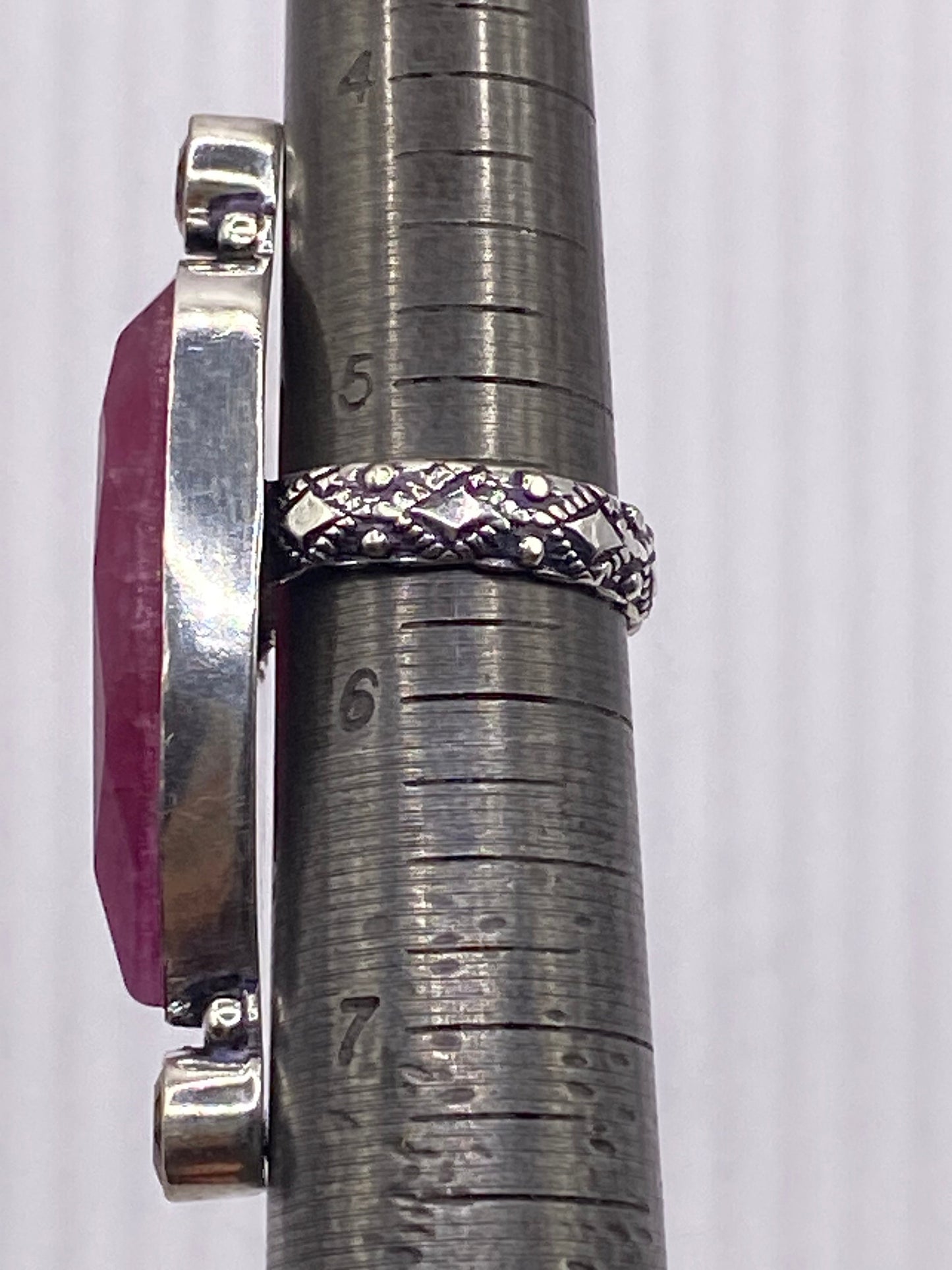 Vintage Raw Pink Ruby White Bronze Silver Statement Ring