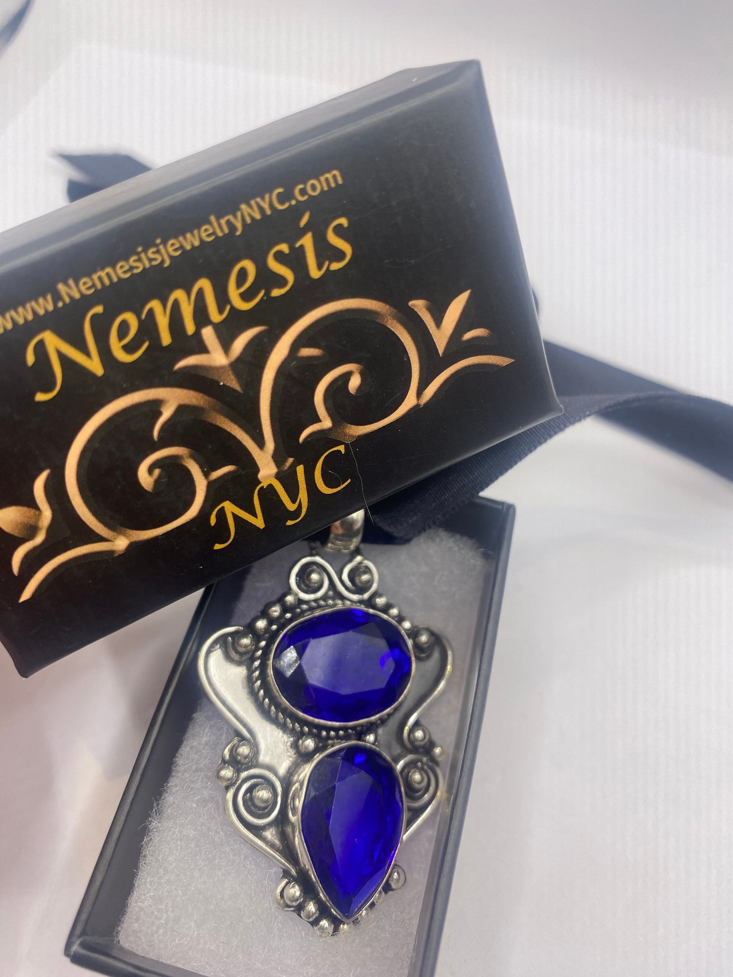 Vintage Indigo Blue Glass Black Velvet Choker Necklace