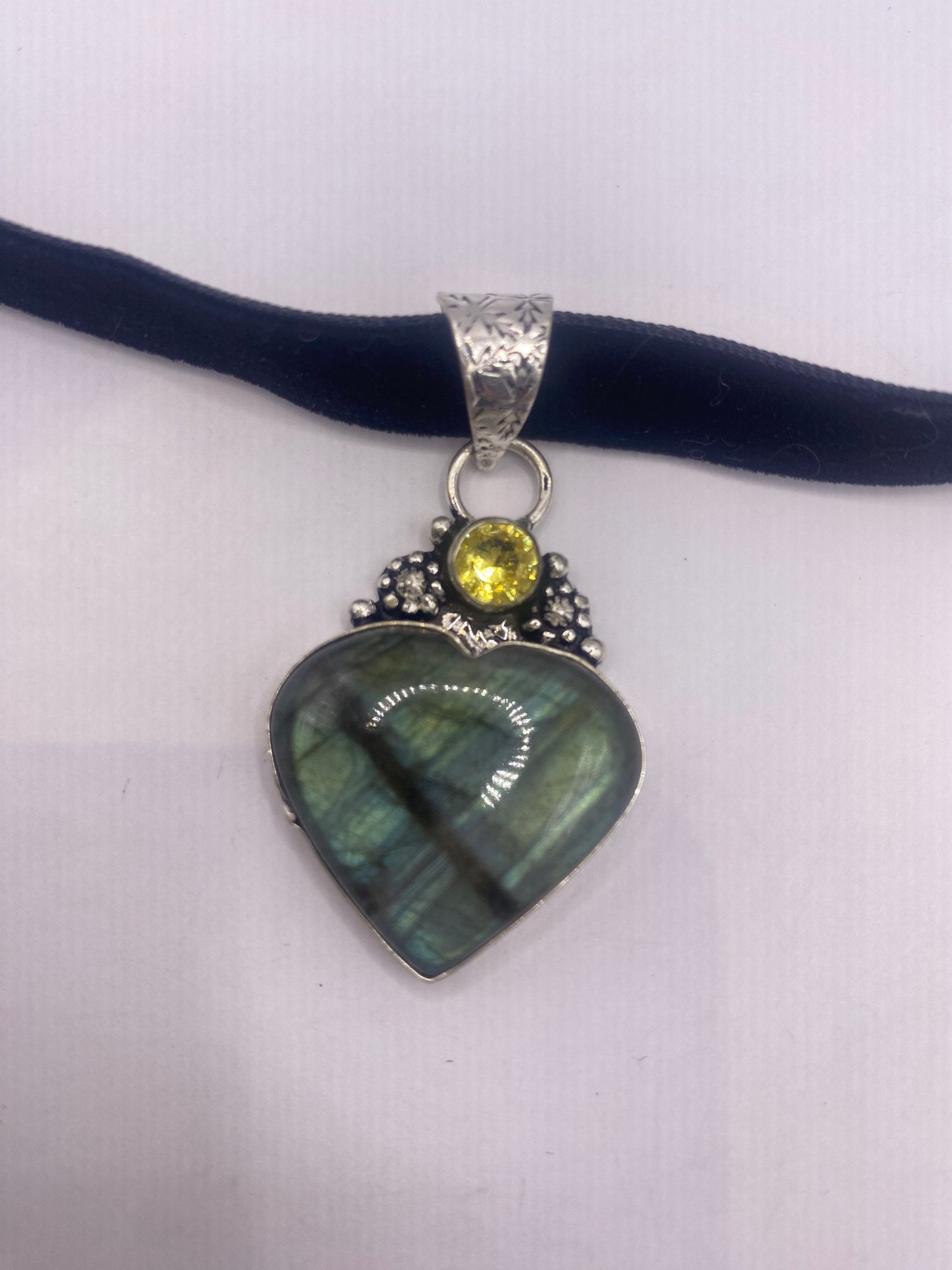 Vintage Silver Genuine Labradorite Gemstone Choker Necklace