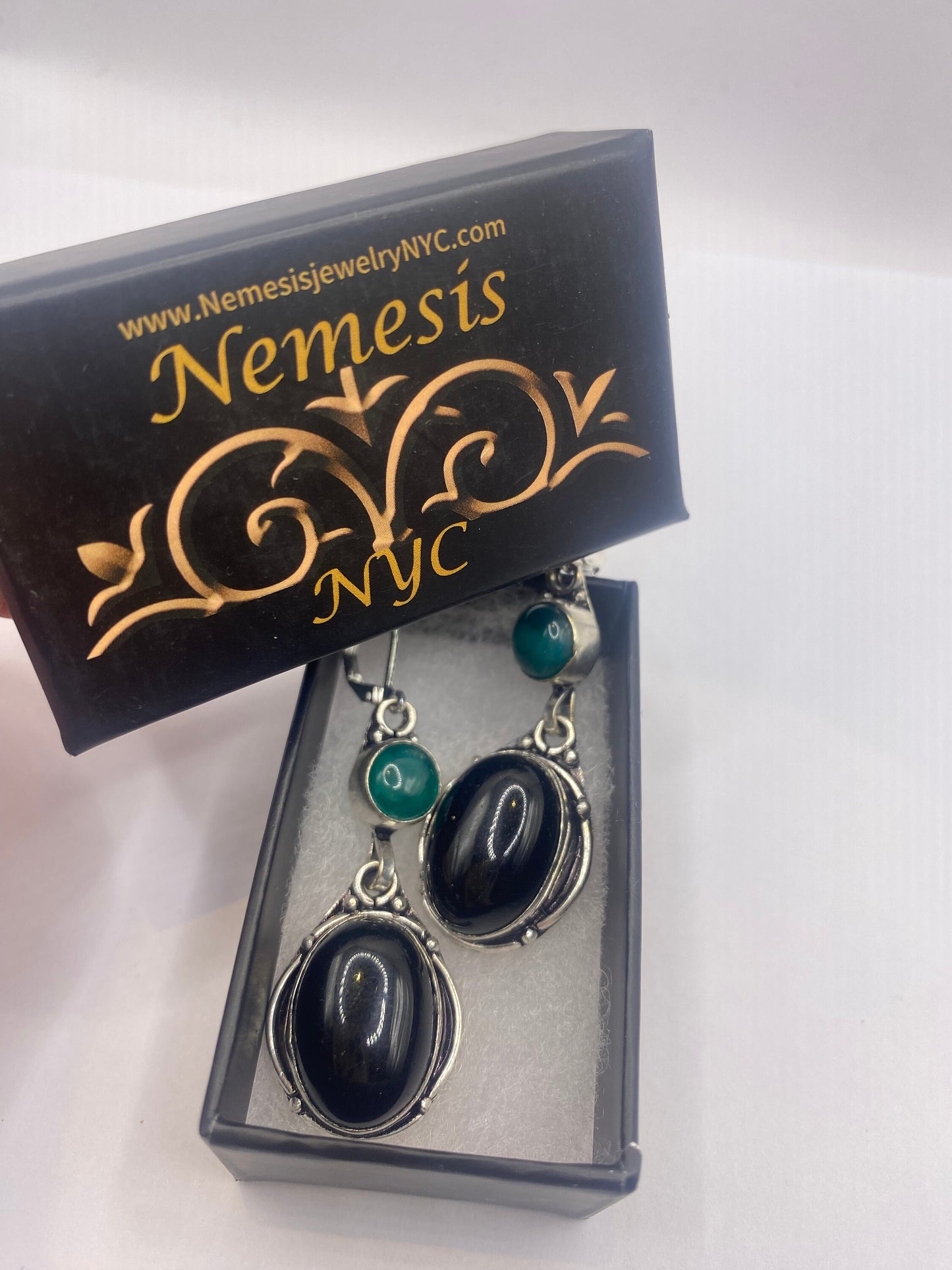 Vintage Black Onyx Sterling Silver Deco Dangle Liver back Earrings