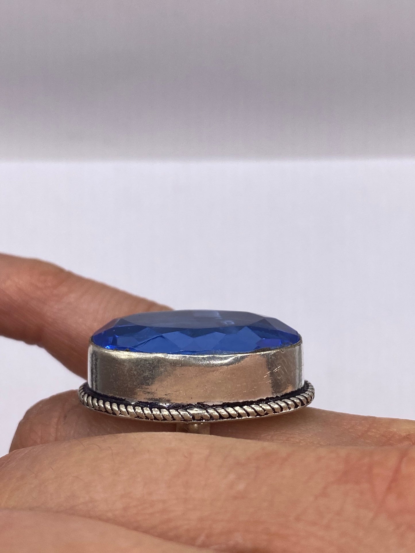 Vintage Deep Blue Volcanic Art Glass Ring