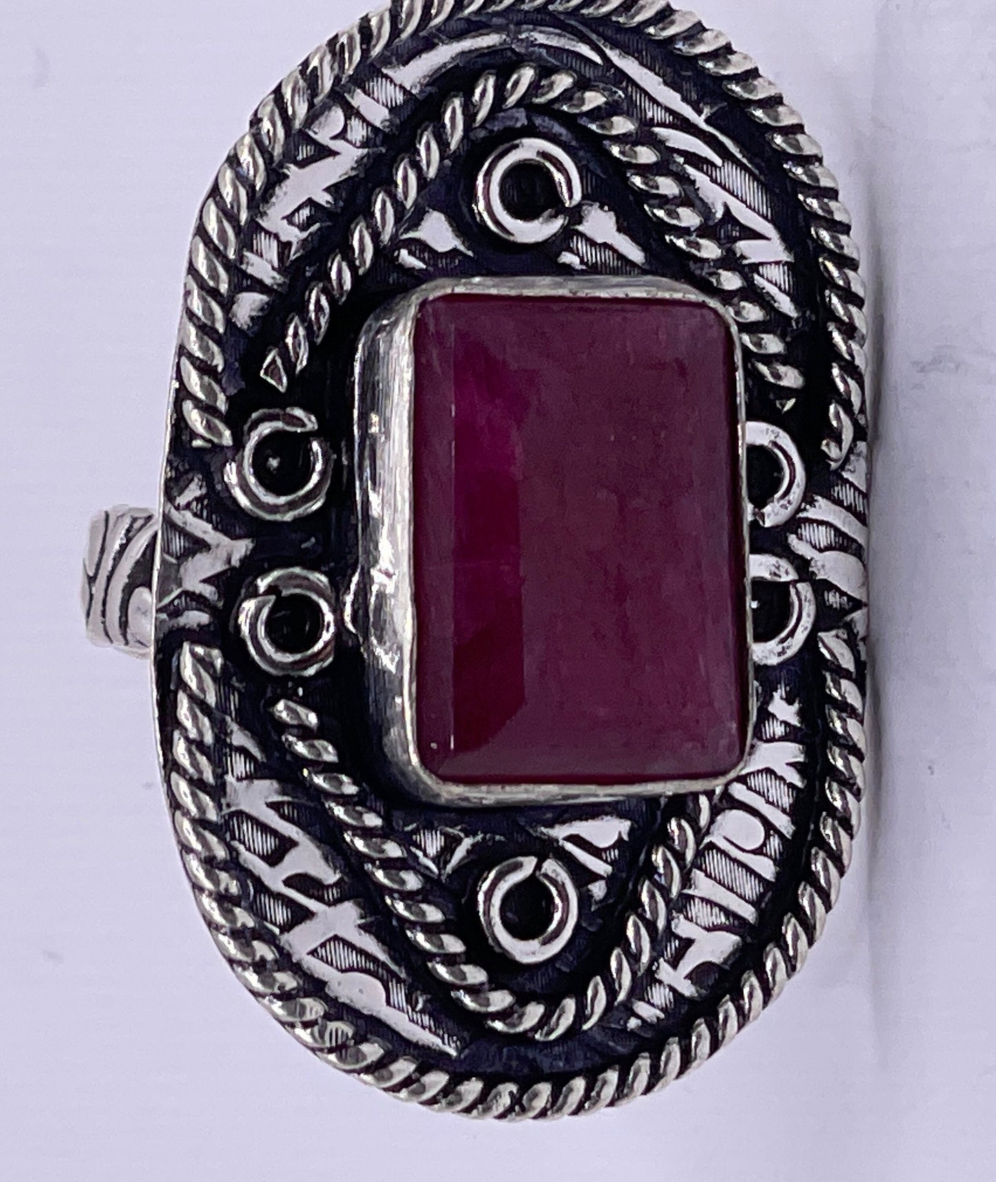 Vintage Raw Pink Ruby Deco Silver Cocktail Ring