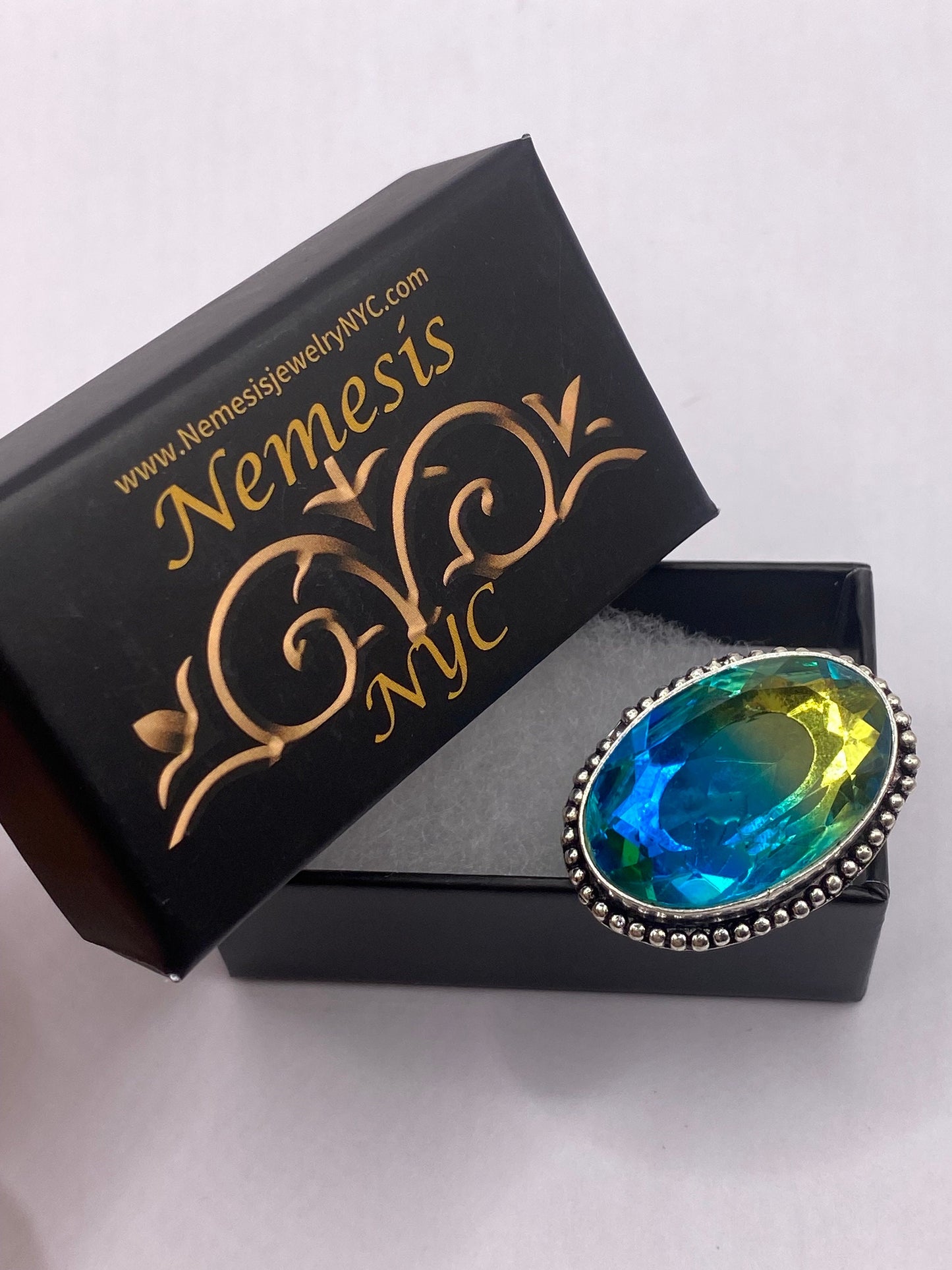 Vintage Aqua Blue Volcanic Art Glass Ring