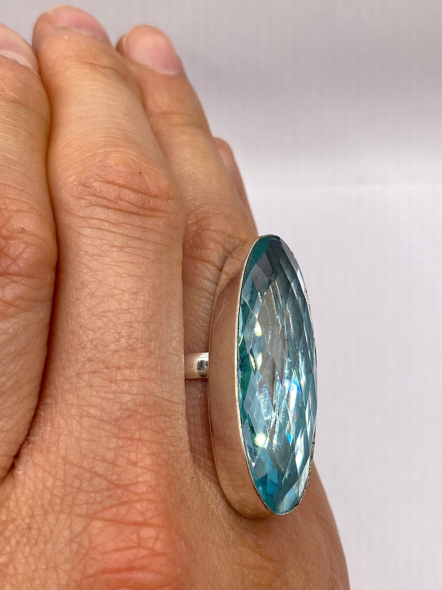 Vintage Aqua Blue Volcanic Art Glass Ring