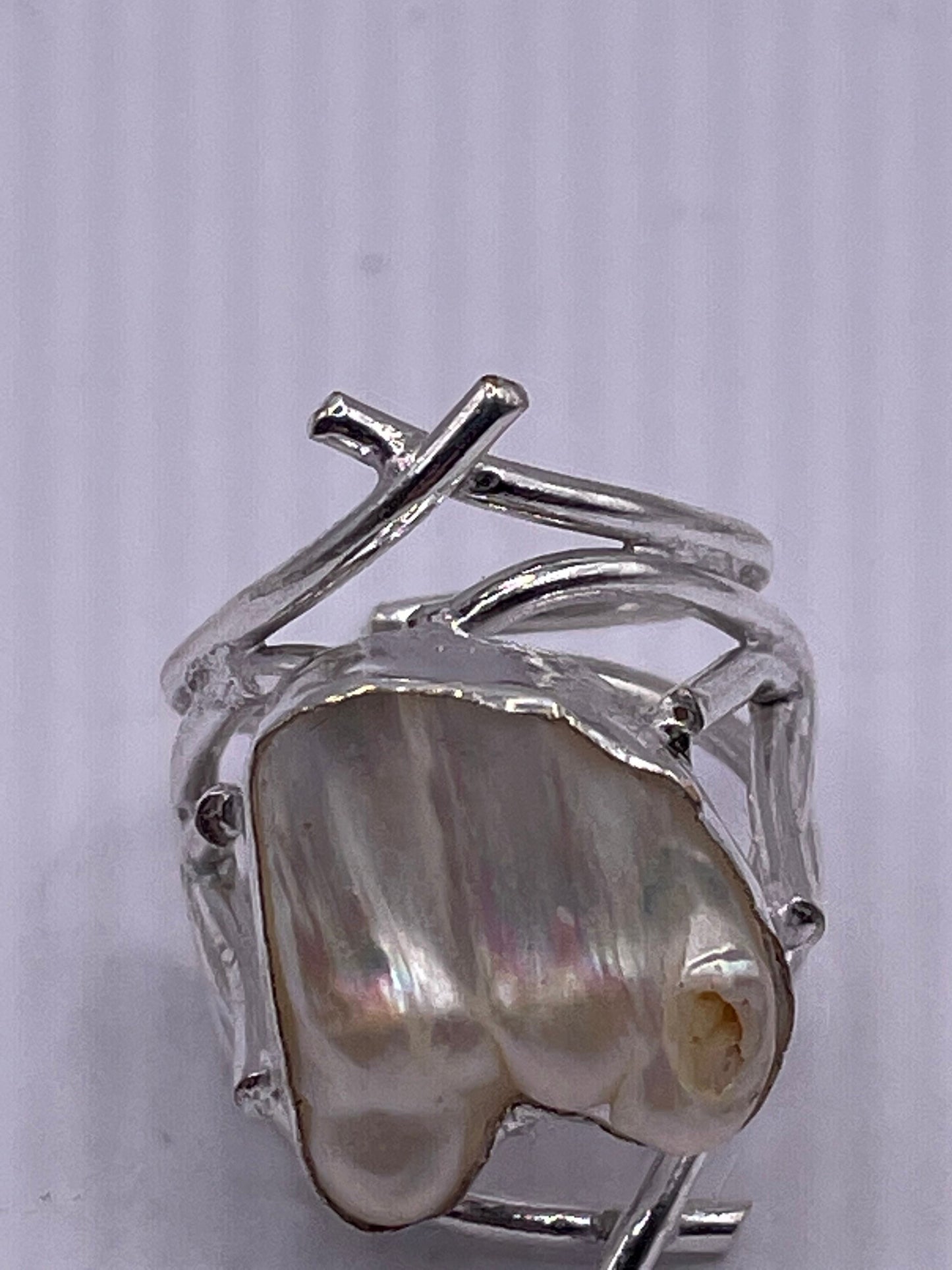 Vintage White Pearl Silver White Bronze Cocktail Ring