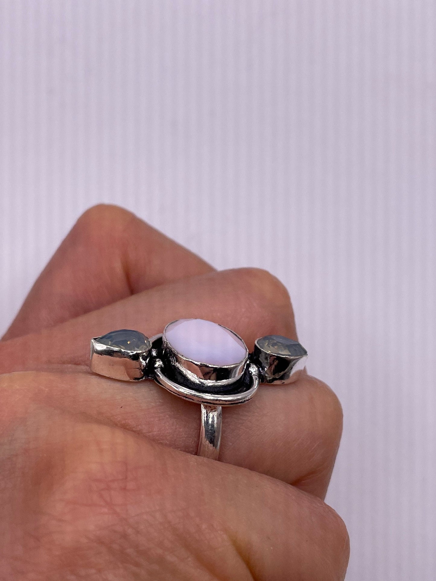 Vintage Blue White Opal Art Glass Ring Statement