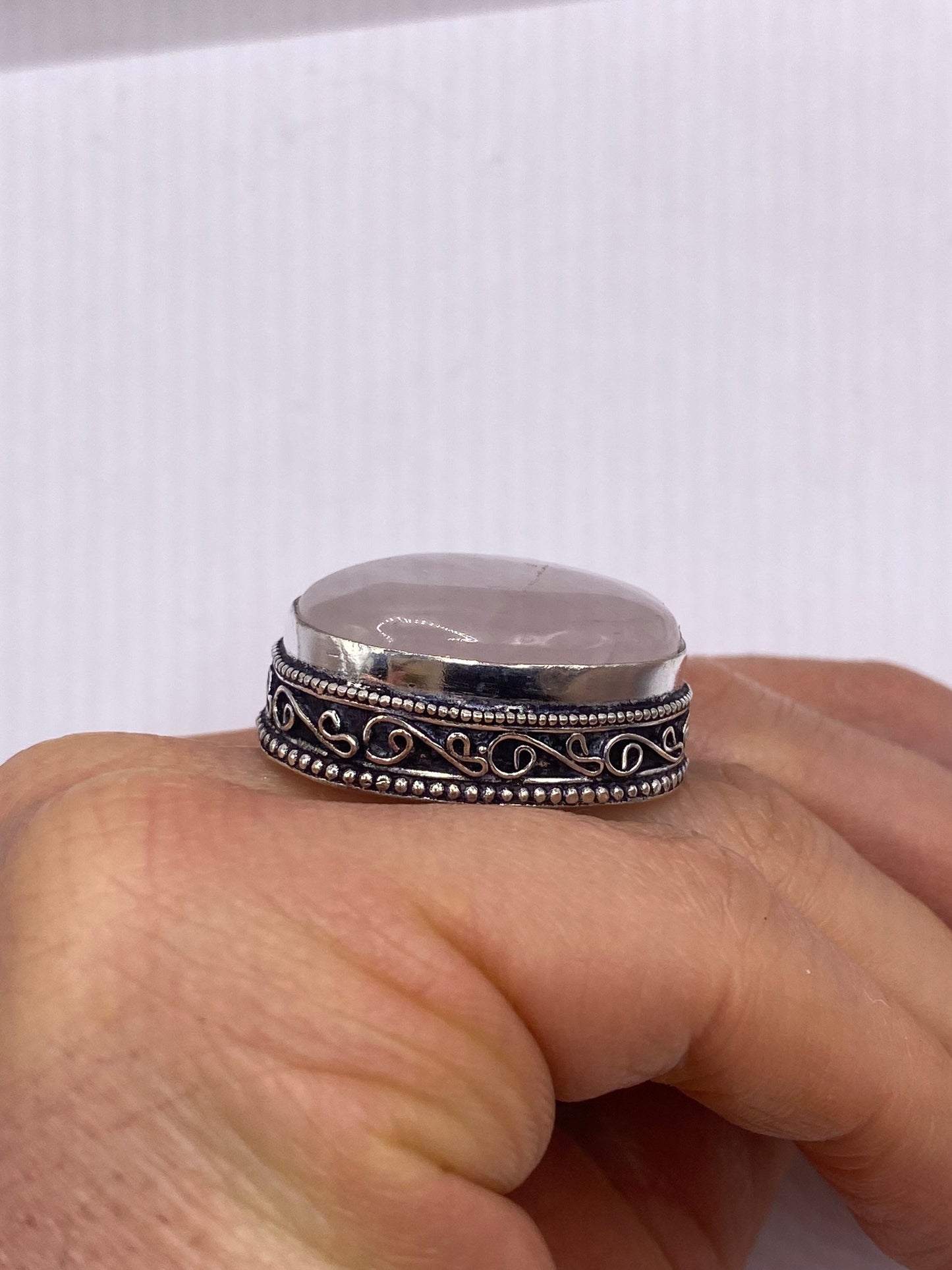 Vintage Rose Quartz Ring 925 Sterling Silver