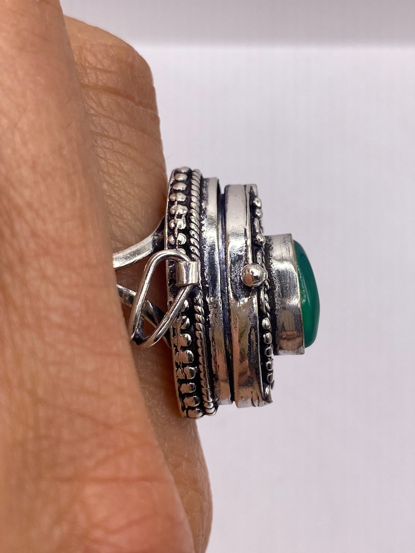 Vintage White Bronze Poison Pillbox Ring