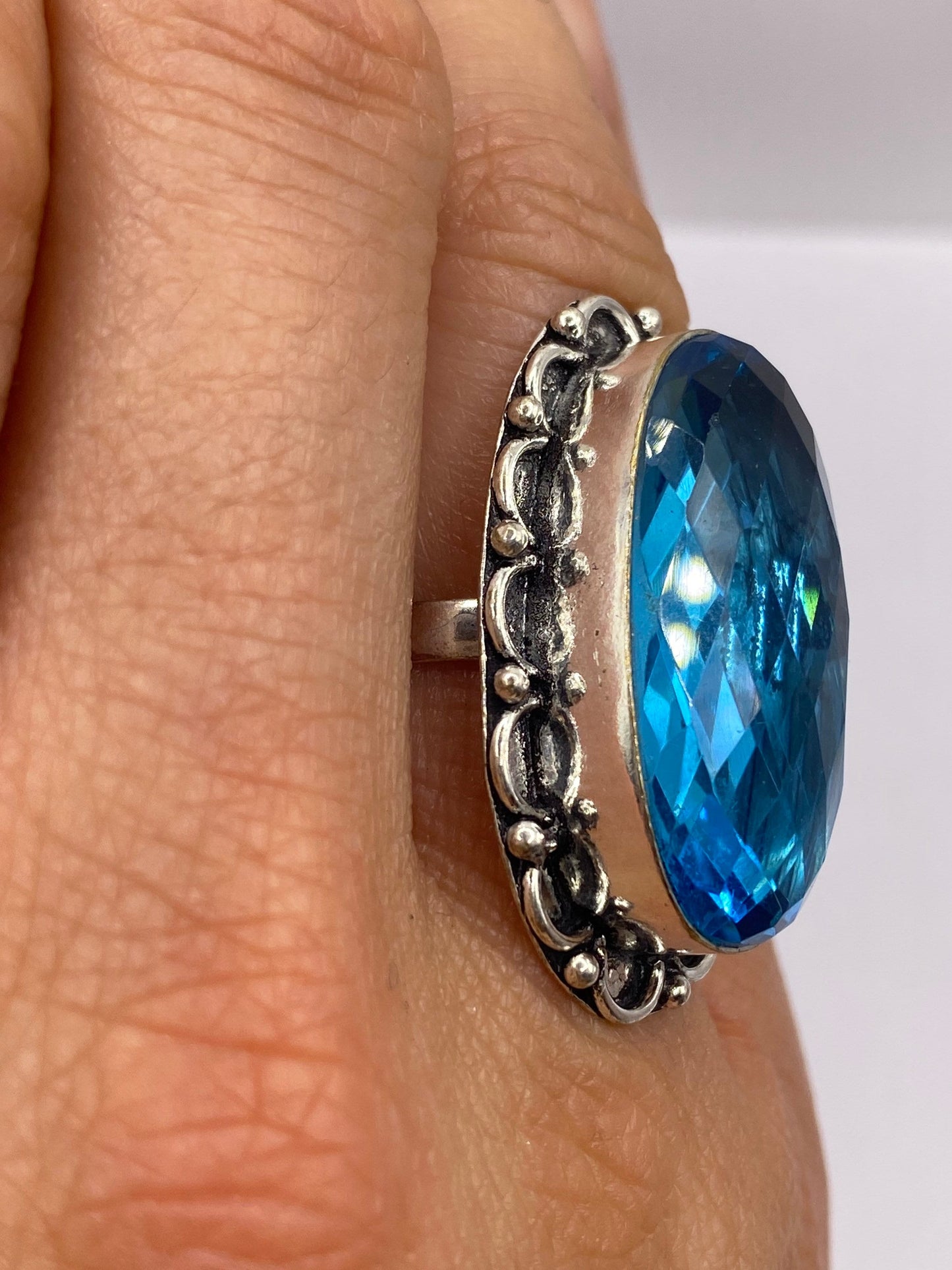 Vintage Aqua Blue Volcanic Art Glass Ring