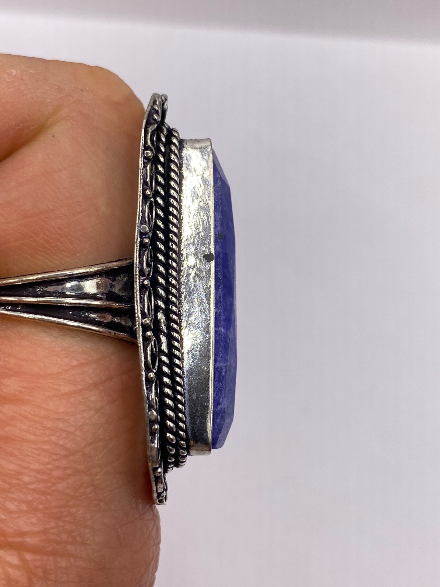 Vintage Blue Raw Sapphire Ring Boho Statement