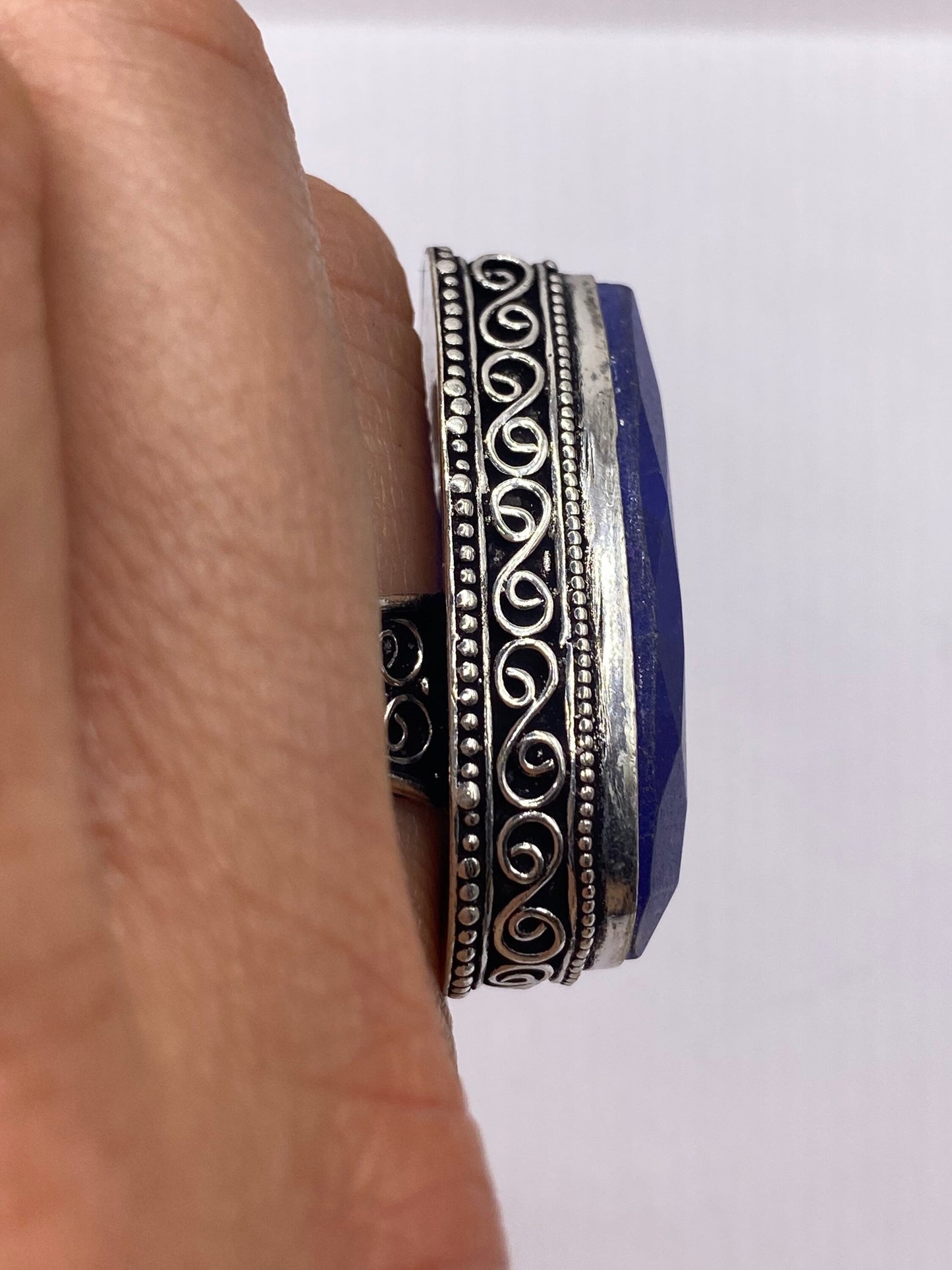 Vintage Blue Raw Sapphire Ring Boho Statement