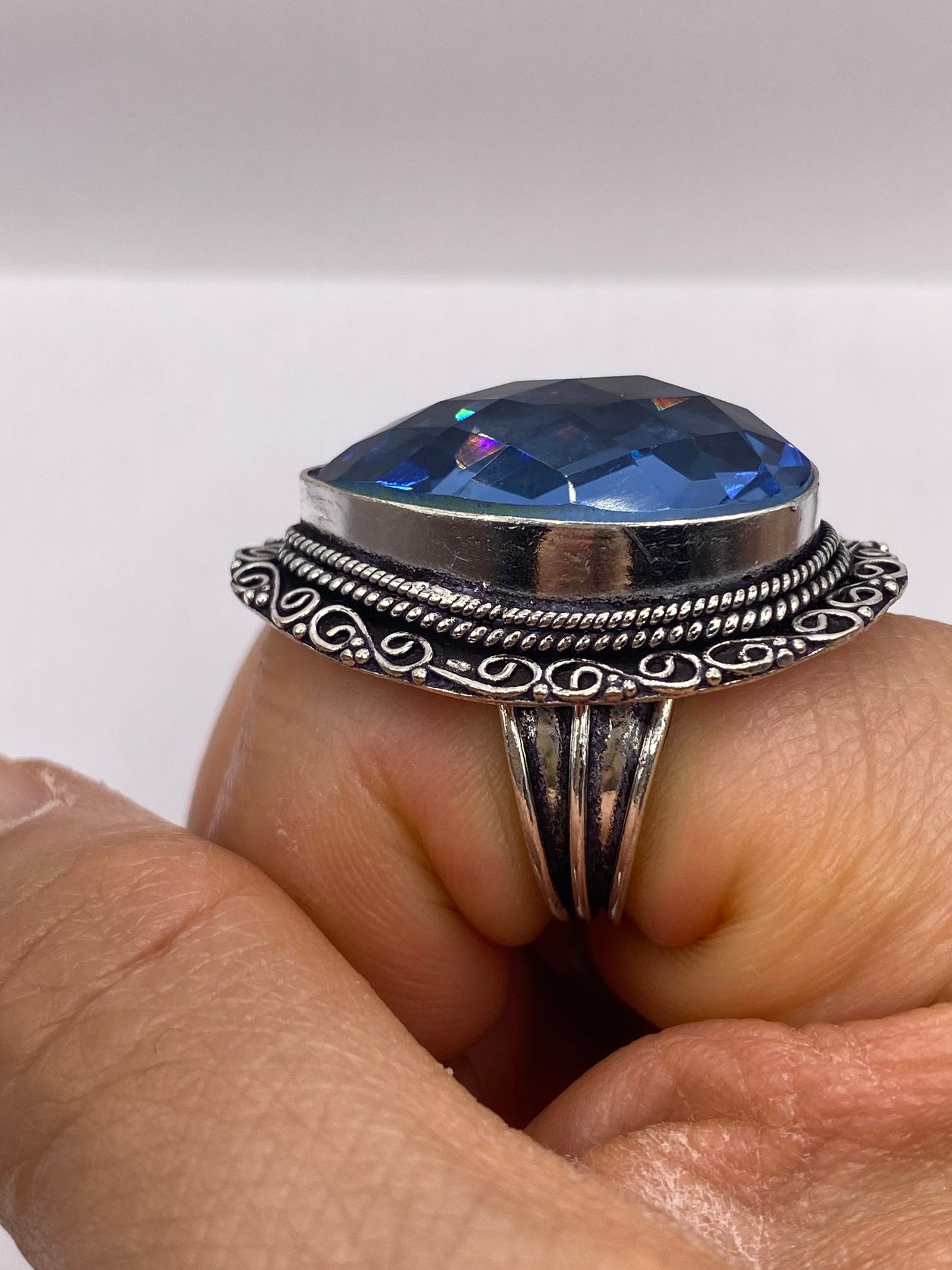 Vintage Deep Blue Volcanic Art Glass Ring