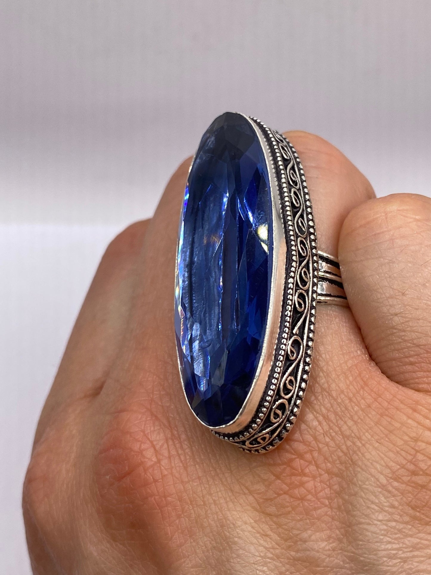 Vintage Deep Blue Volcanic Art Glass Ring