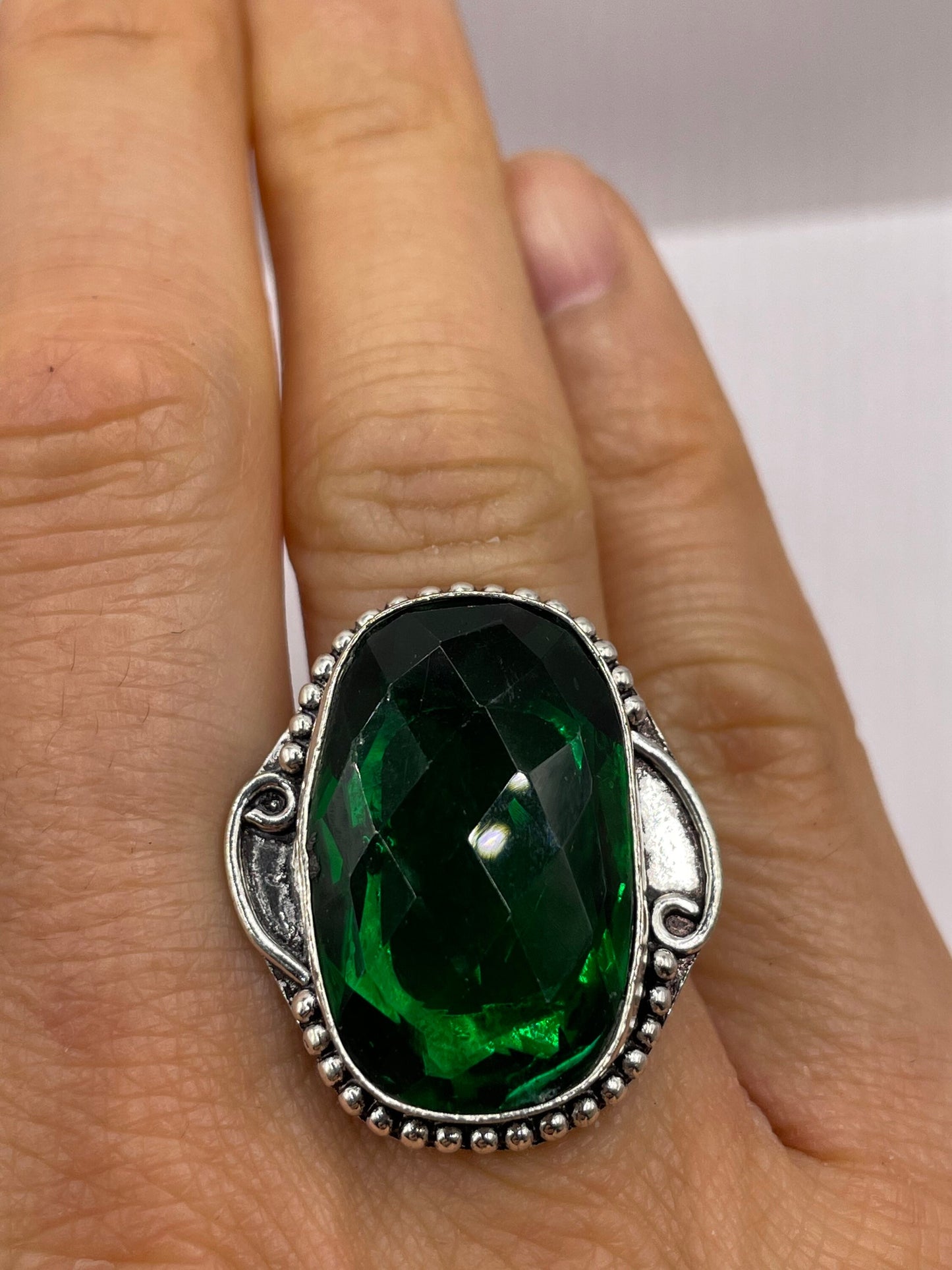 Vintage Green Antique Glass Cocktail Ring