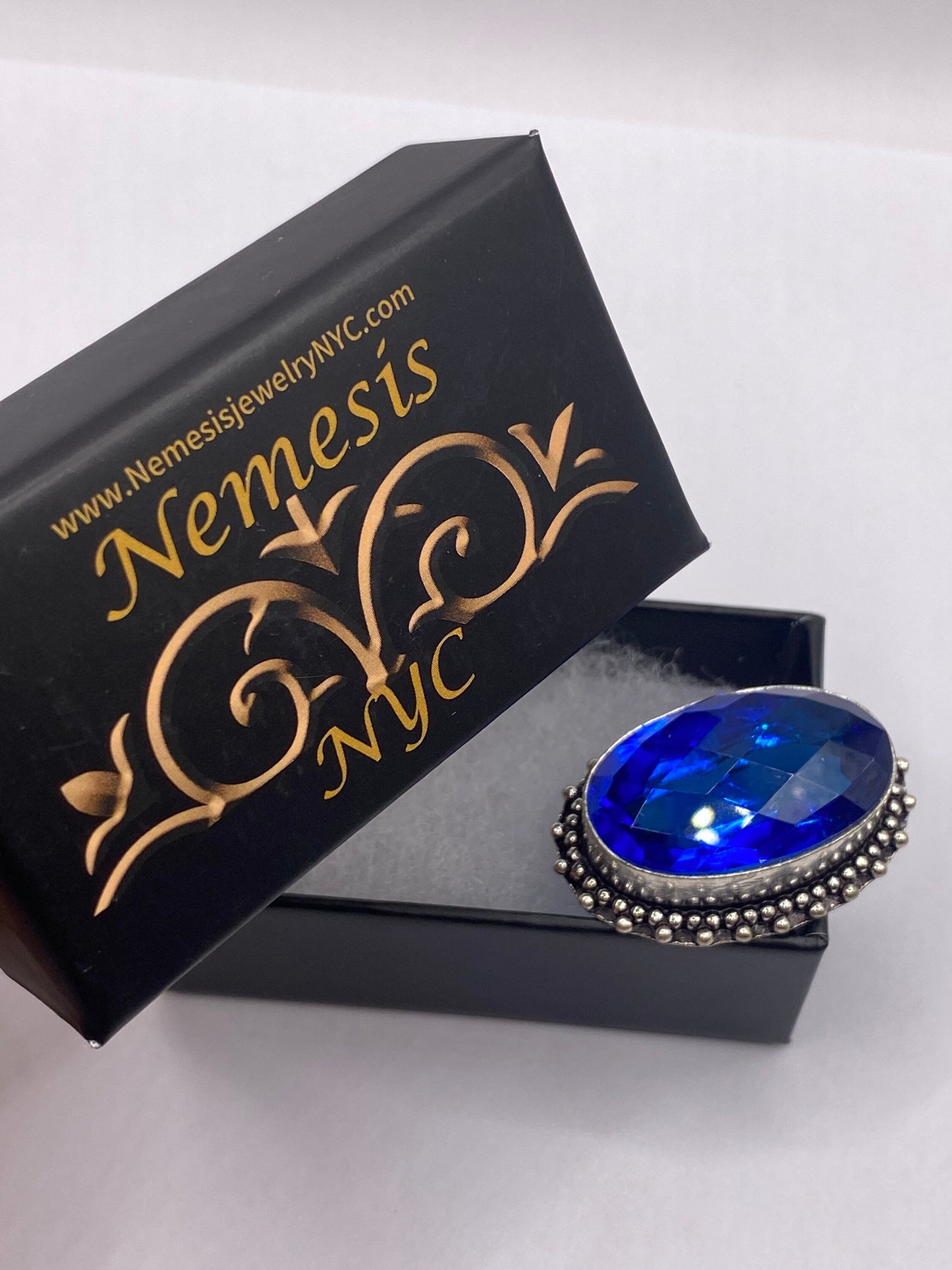 Vintage Deep Blue Volcanic Art Glass Ring