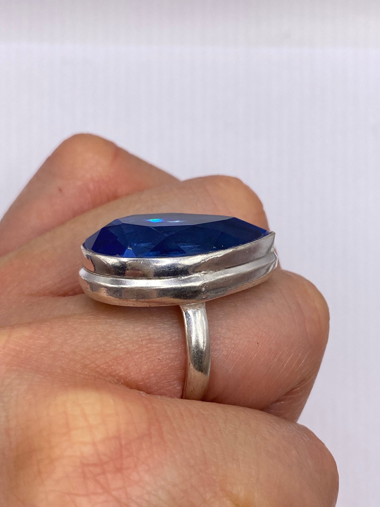 Vintage Deep Blue Volcanic Art Glass Ring