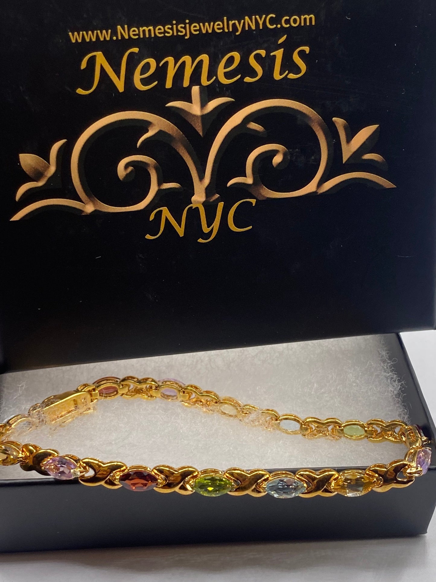 Vintage Garnet Amethyst Citrine in Gold 925 Sterling Silver Tennis Bracelet