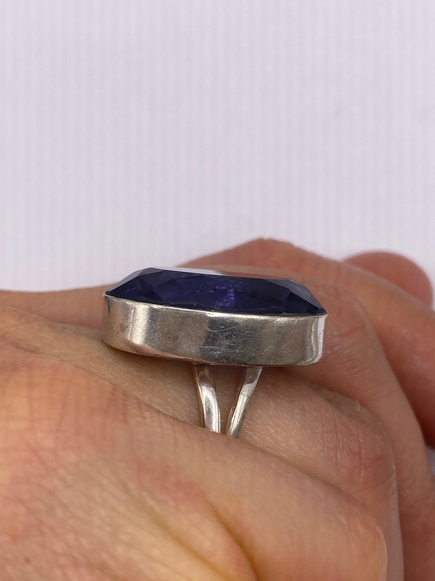 Vintage Deep Blue Volcanic Art Glass Ring