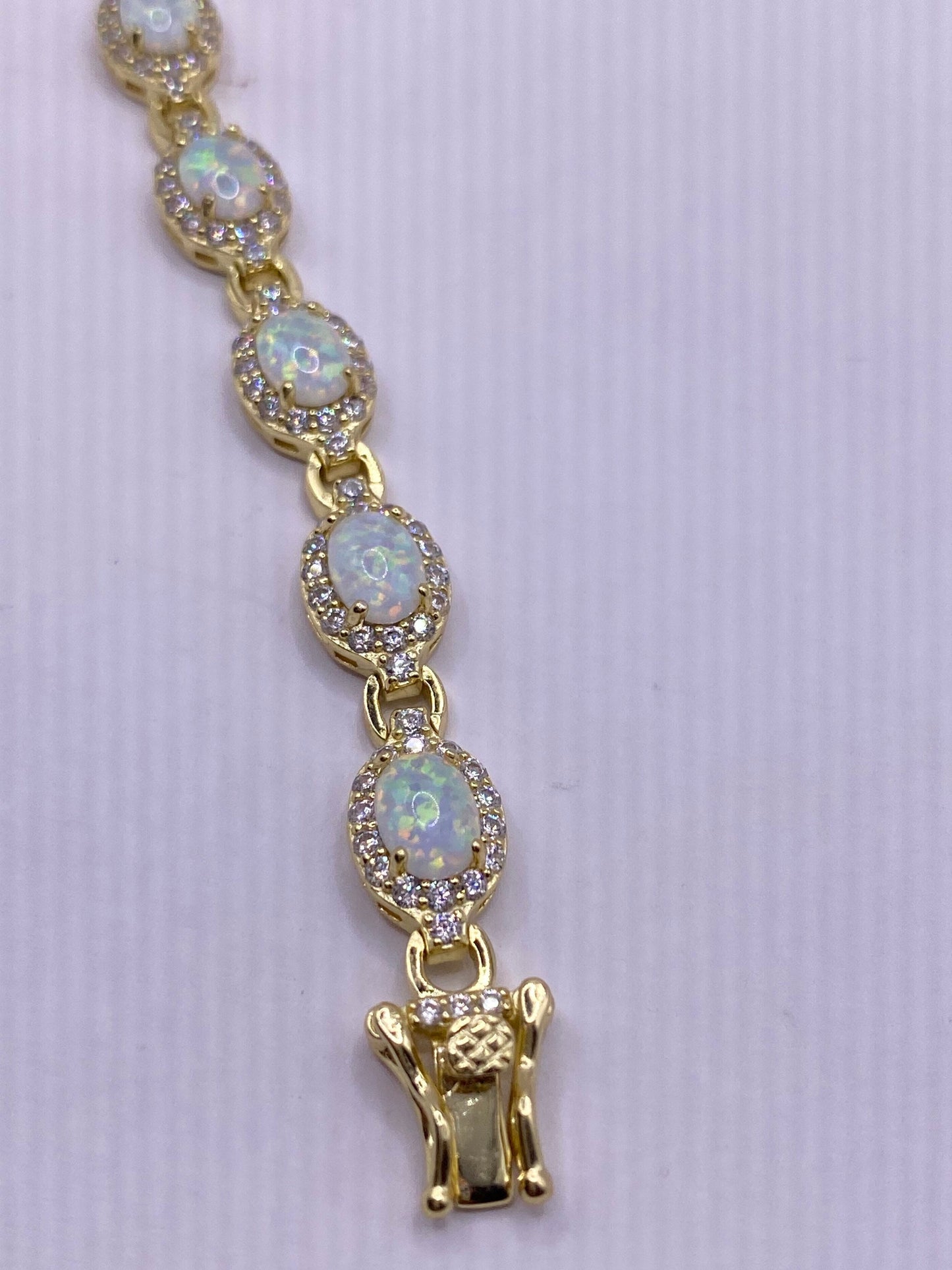 Vintage Blue Fire Opal Cubic Zirconia Bracelet 925 Sterling Silver