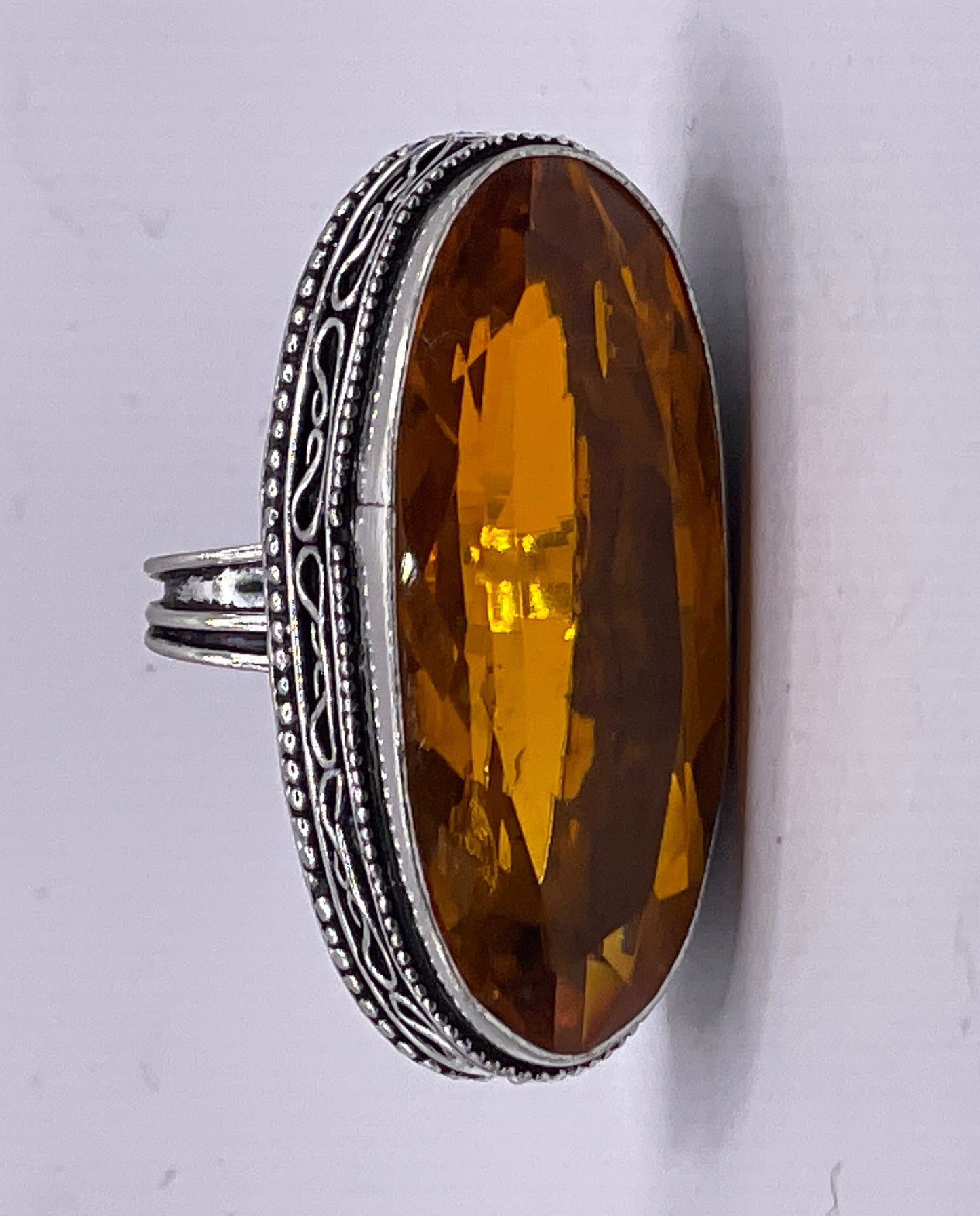 Vintage Yellow Vintage Art Glass Cocktail Ring Size 7