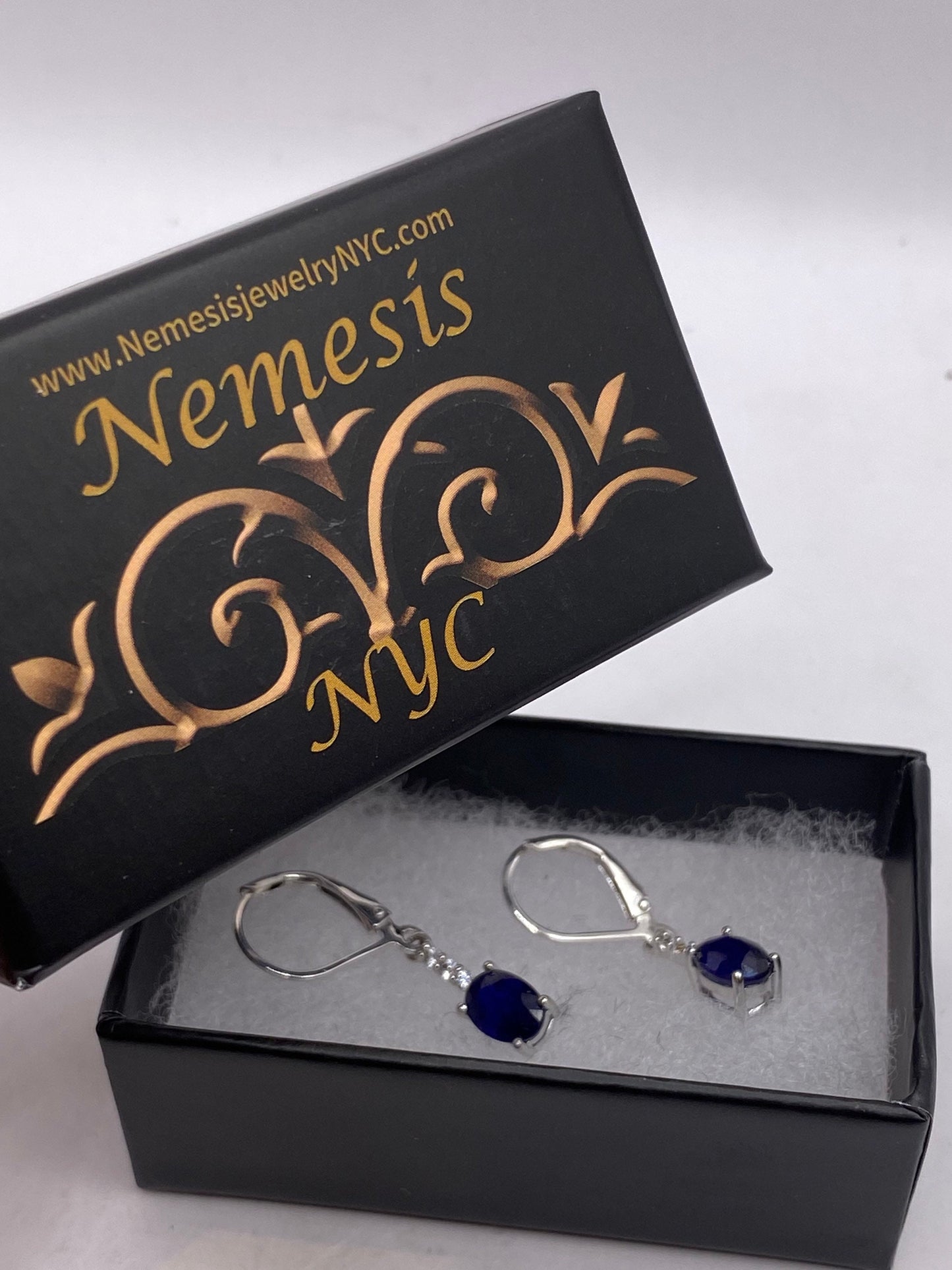 Vintage Blue Sapphire Stud Earrings 925 Sterling Silver buttons