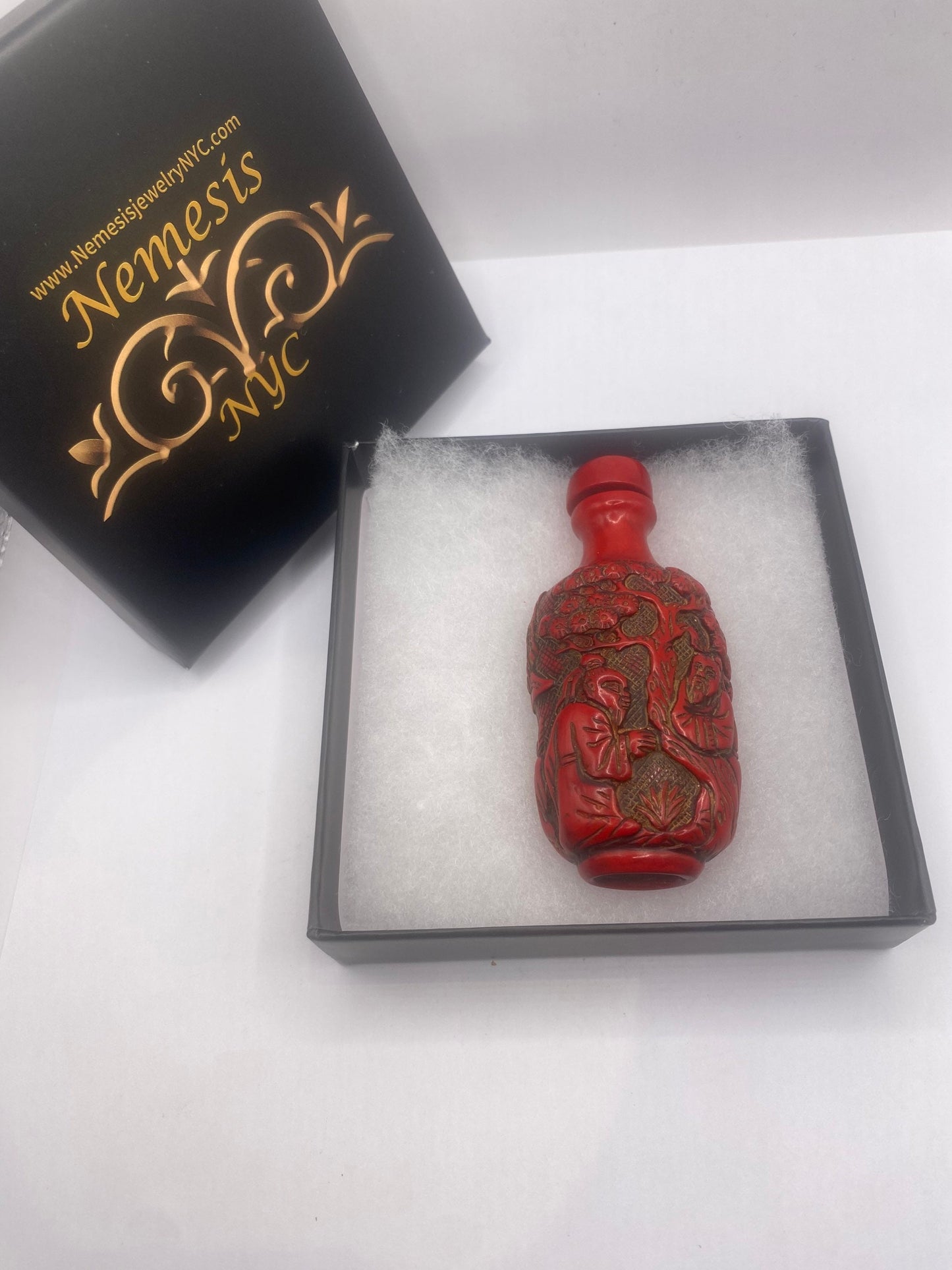 Vintage Dragon Bottle Snuff Perfume Flask Cinnabar Resin